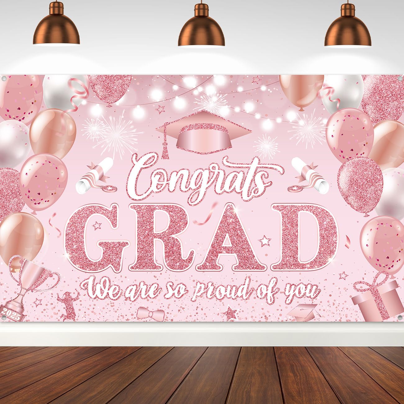 Class Of 2025 Graduation Backdrop - 10x8ft Pink Rose Gold Photo Background Banner
