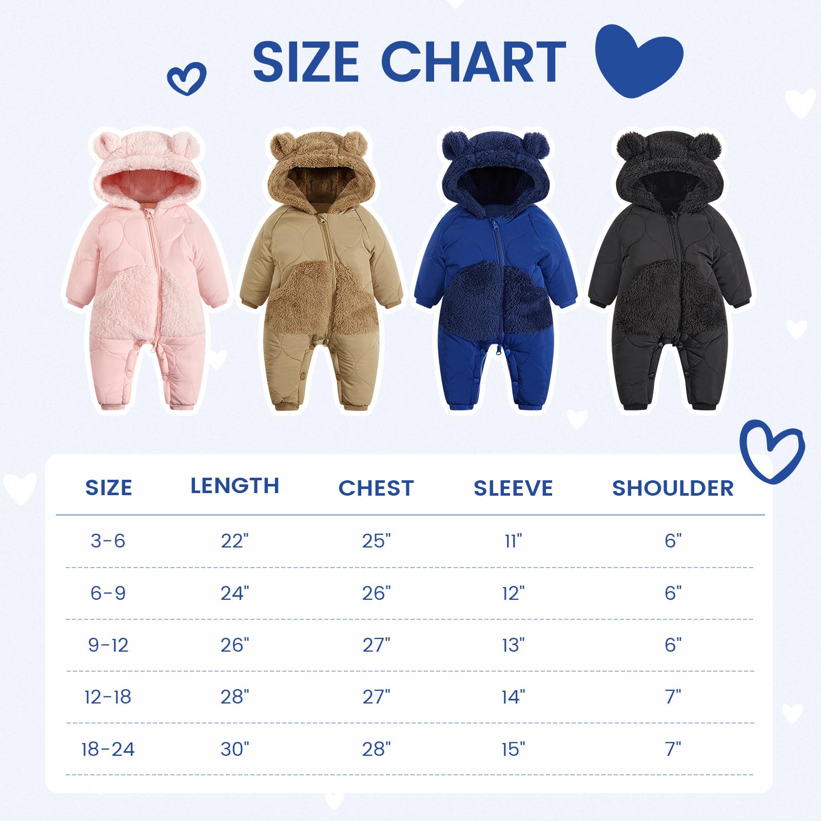 JiAmy Combinaison de neige d'hiver en polaire pour bébé – Grenouillère à capuche avec pieds – 3-24 mois