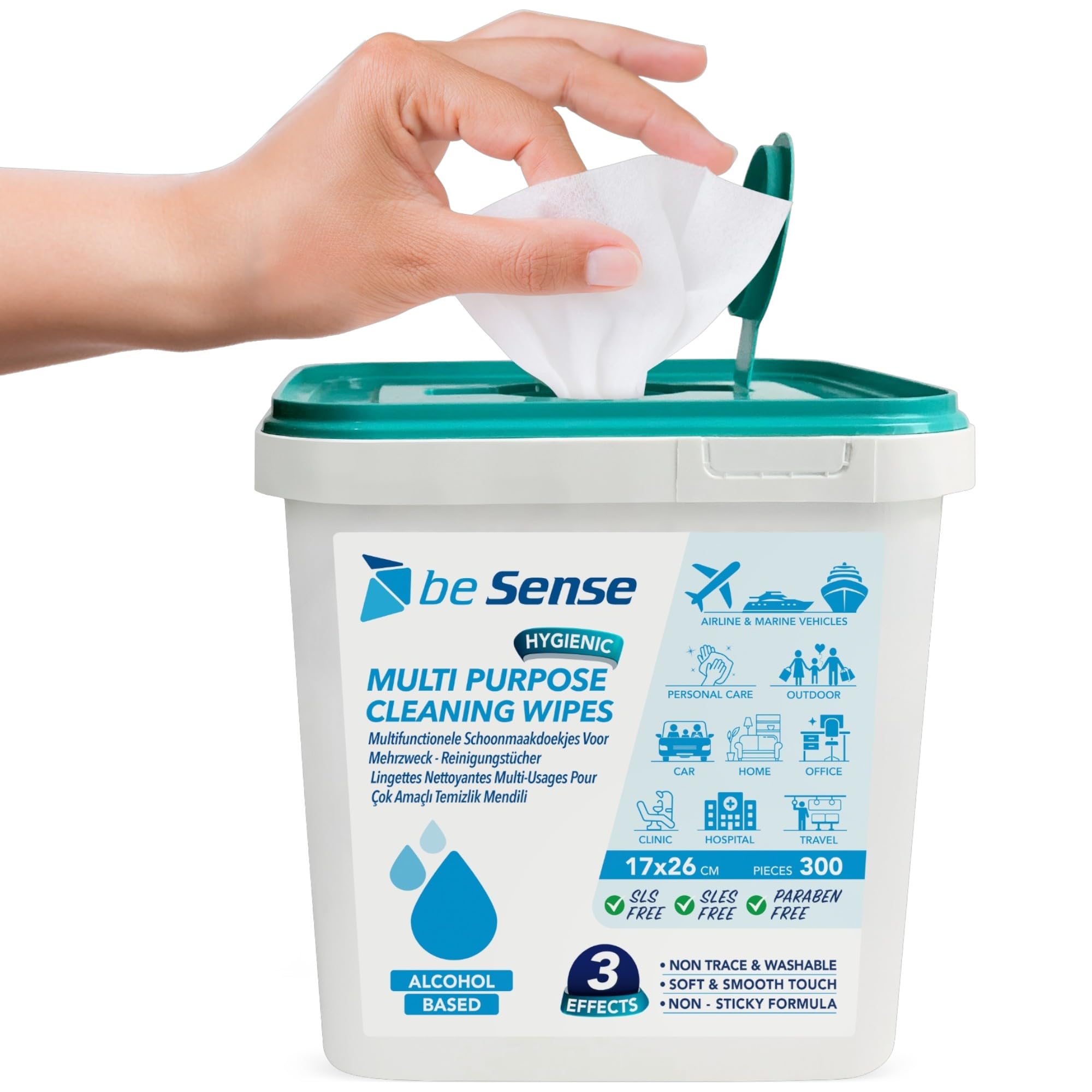 Lingettes humides à base d'alcool, seau de nettoyage pour les mains et les surfaces, lingettes humides avec seau de 300 feuilles