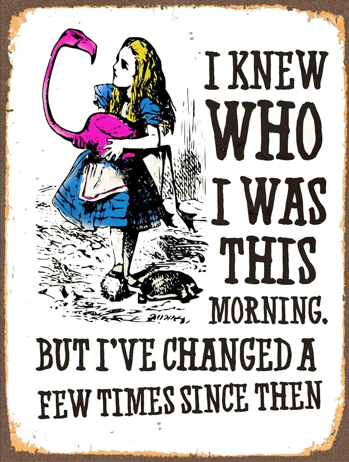 Top Banana Gifts Yellow Alice In Wonderland - Retro Vintage Metal Sign, Plaque, Decorative Wall Art, Choice Of Designs (I Knew Who I Was This Morning)