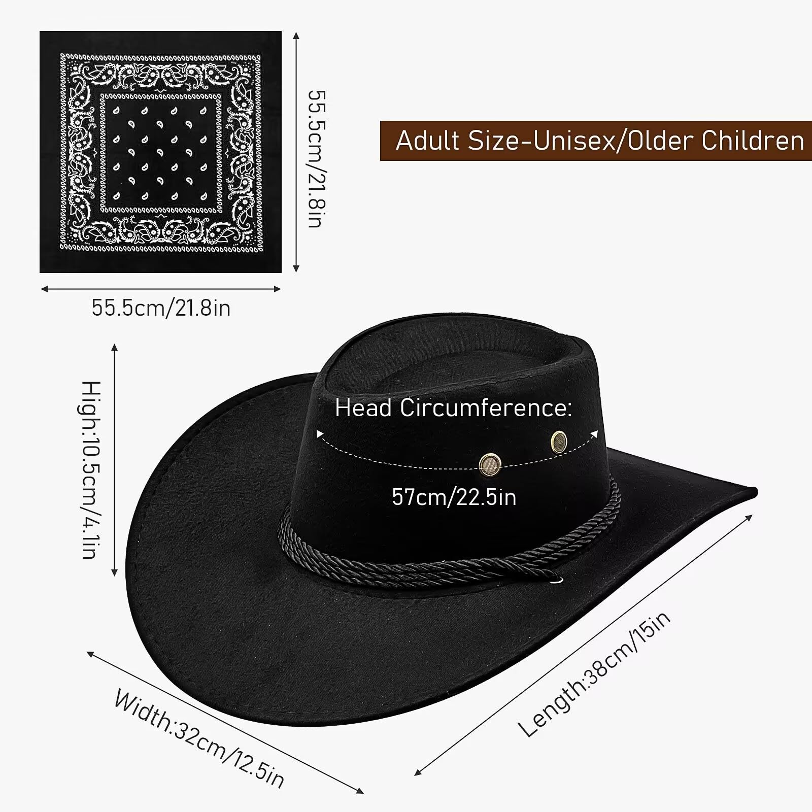 MSYU Set di 6 cappelli da cowboy per donne e uomini, unisex, cappello da cowboy western, in feltro, con bordo largo, cappello classico panama per esterni, cappelli da cowboy con bordo largo