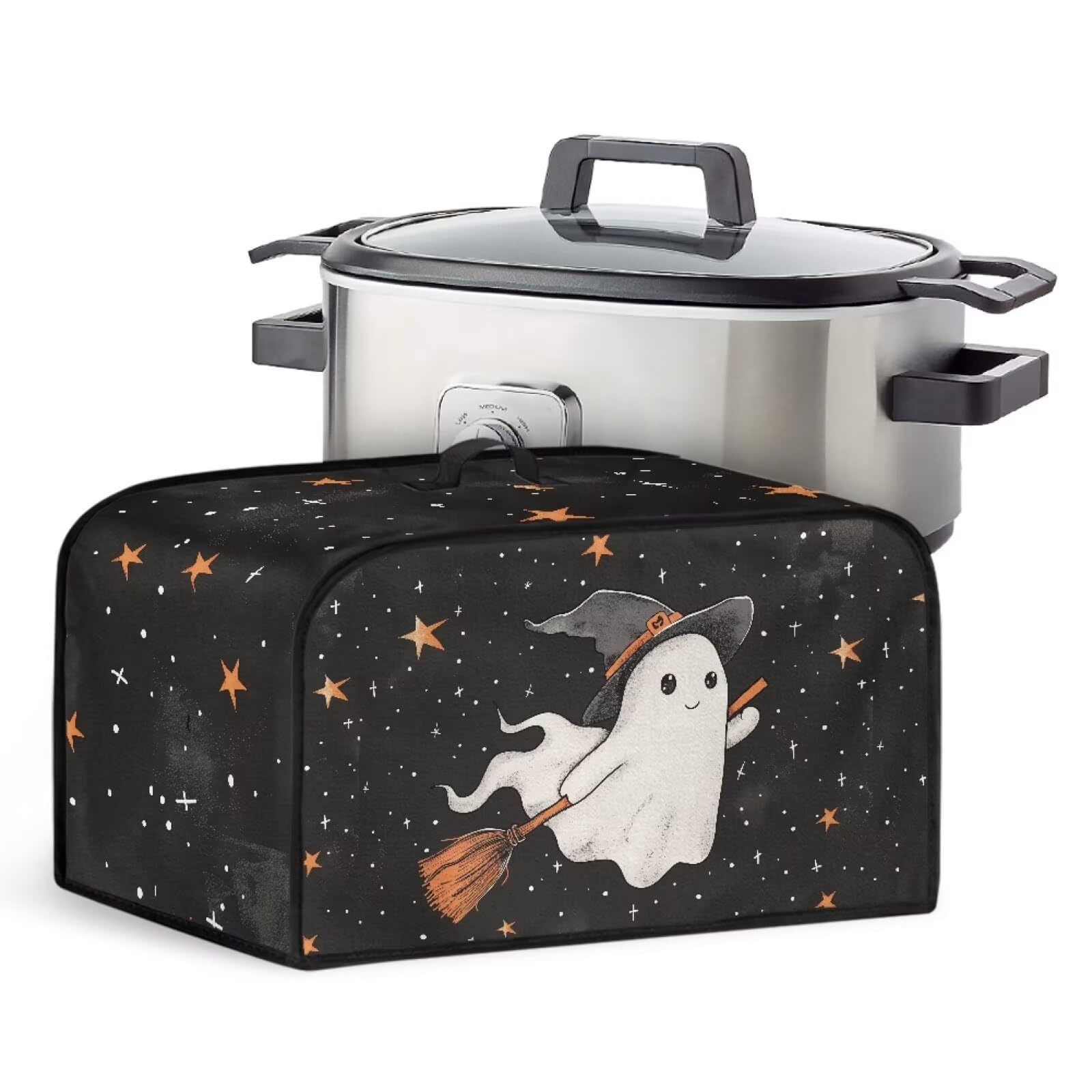 Wiryuouvt Ghost Slow Cooker Cover Holder for Vacation Stars Slow Cooker Dust Cover Oval 6-8 Qt with Handle and Pocket for Spoon Fork Knife Comfortable Washable Slow Cooker Cover