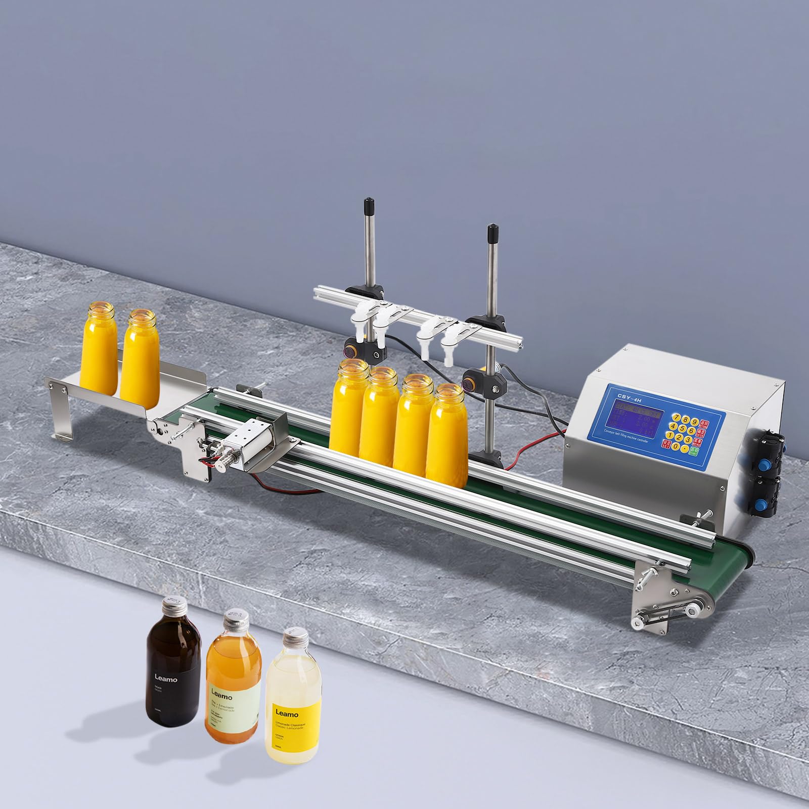 4-Nozzle Automatic Liquid Filling Machine Line, 1-16.91 Ounce Bottle Filling Machine 150W Filling Machines Host and Conveyor Belt Adjustable Speed with Anti-drip & LED Screen for Juice Wine Oil