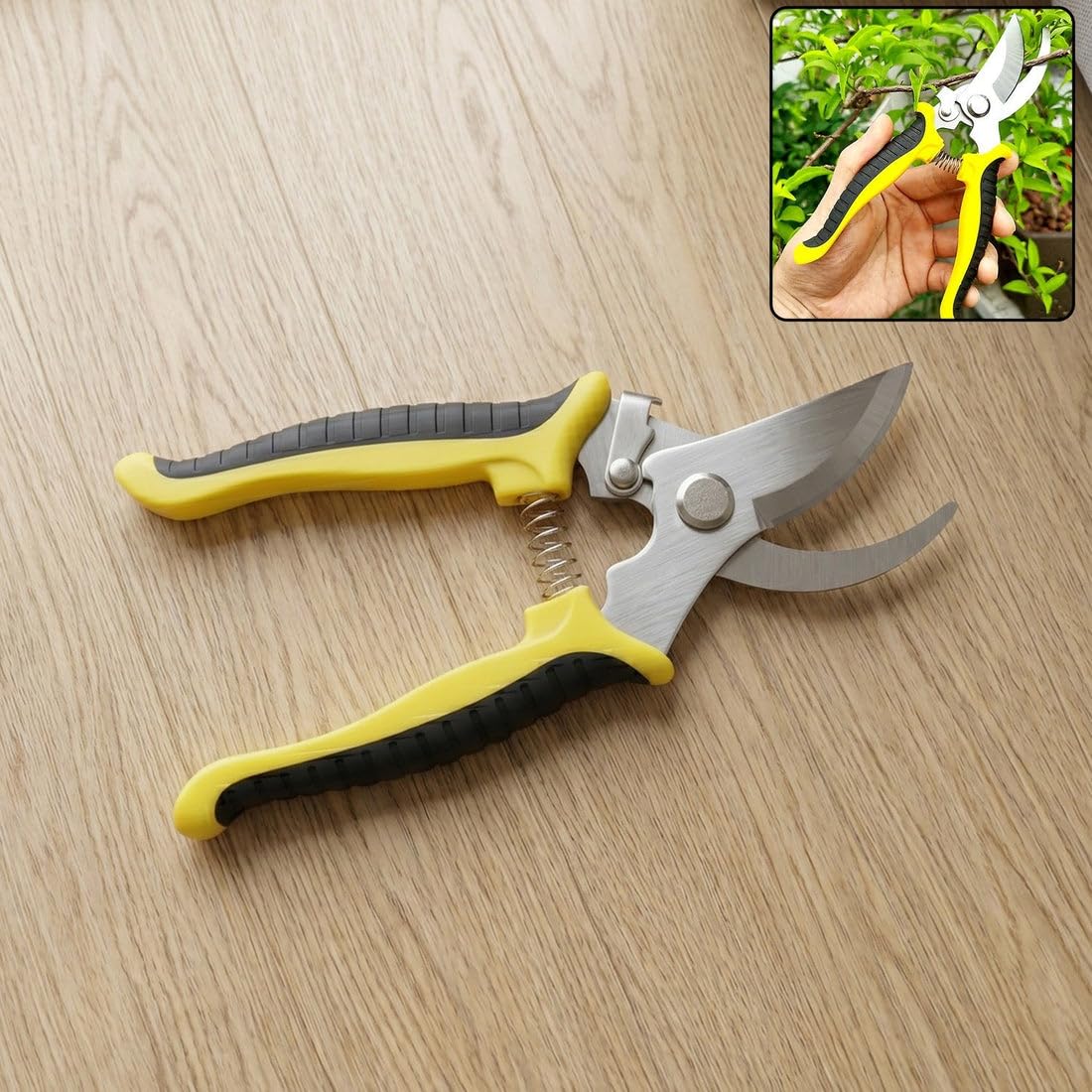 Oblivion Garden Pruning Shear with Sharp Curved Steel Blades, Yellow and Black, Spring Action, Ergonomic Anti-Slip Grip, for Trimming Plants and Branches-image-7