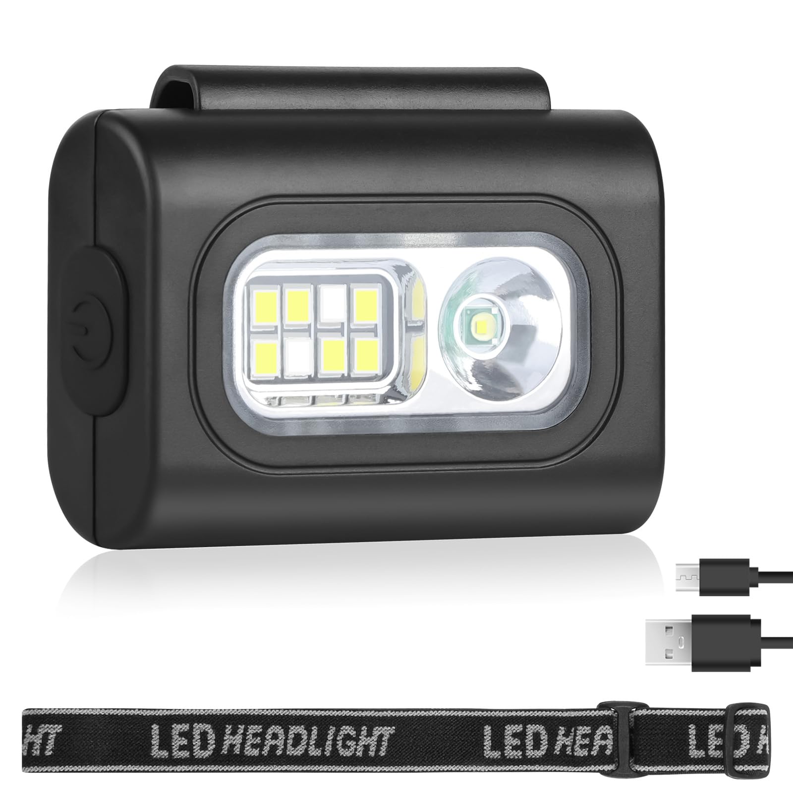 Luz para Correr,Linterna Frontal Portátil, LED con Clip Magnético Ajustable Luz, 6 Modos de Iluminación Impermeable Linterna, USB Recargable, Adecuado para Correr de Noche,Acampar.
