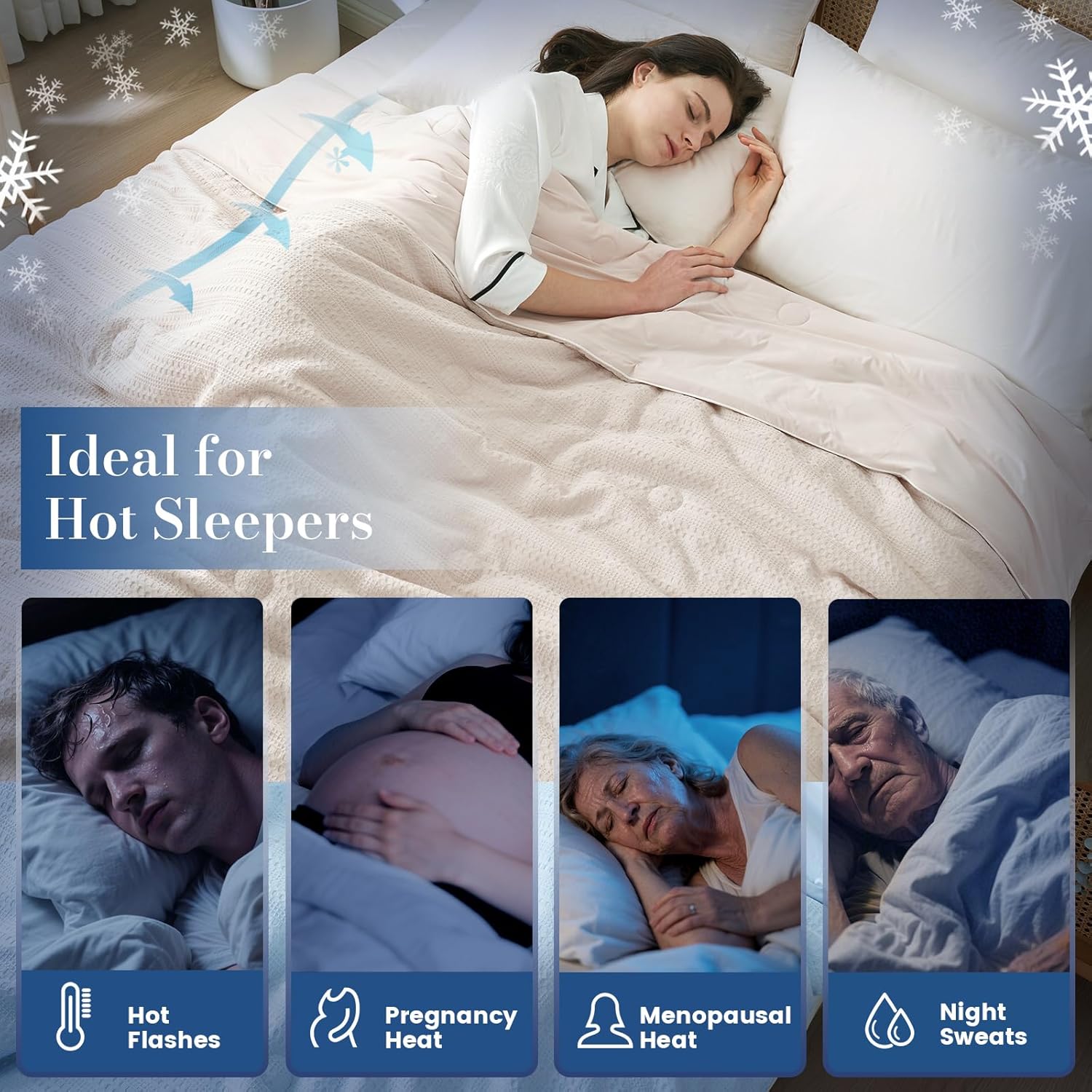 Amélie Home Waffle Cooling Comforter Queen Size, Q-Max 0.45 Reversible Lightweight Cooling Blanket for Hot Sleepers, Breathable Bedding for Night Sweats, 90"x90", Beige - Image 6