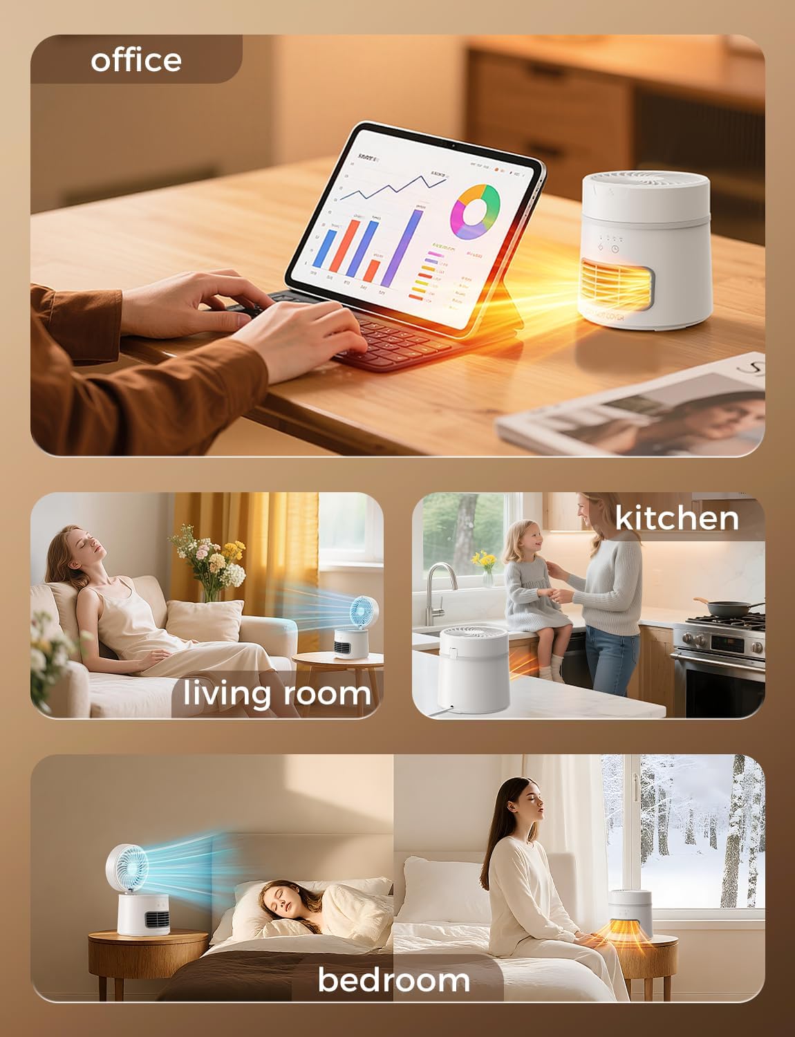 MAGIC JOHN 2 in 1 Heater Fan Combo, Space Heater 800W, Desk Heaters for Indoor Use, 2 Wind Speeds Negative Ion Air Purification, Portable Cooling Desk Fan, Quiet Heater for Office,...