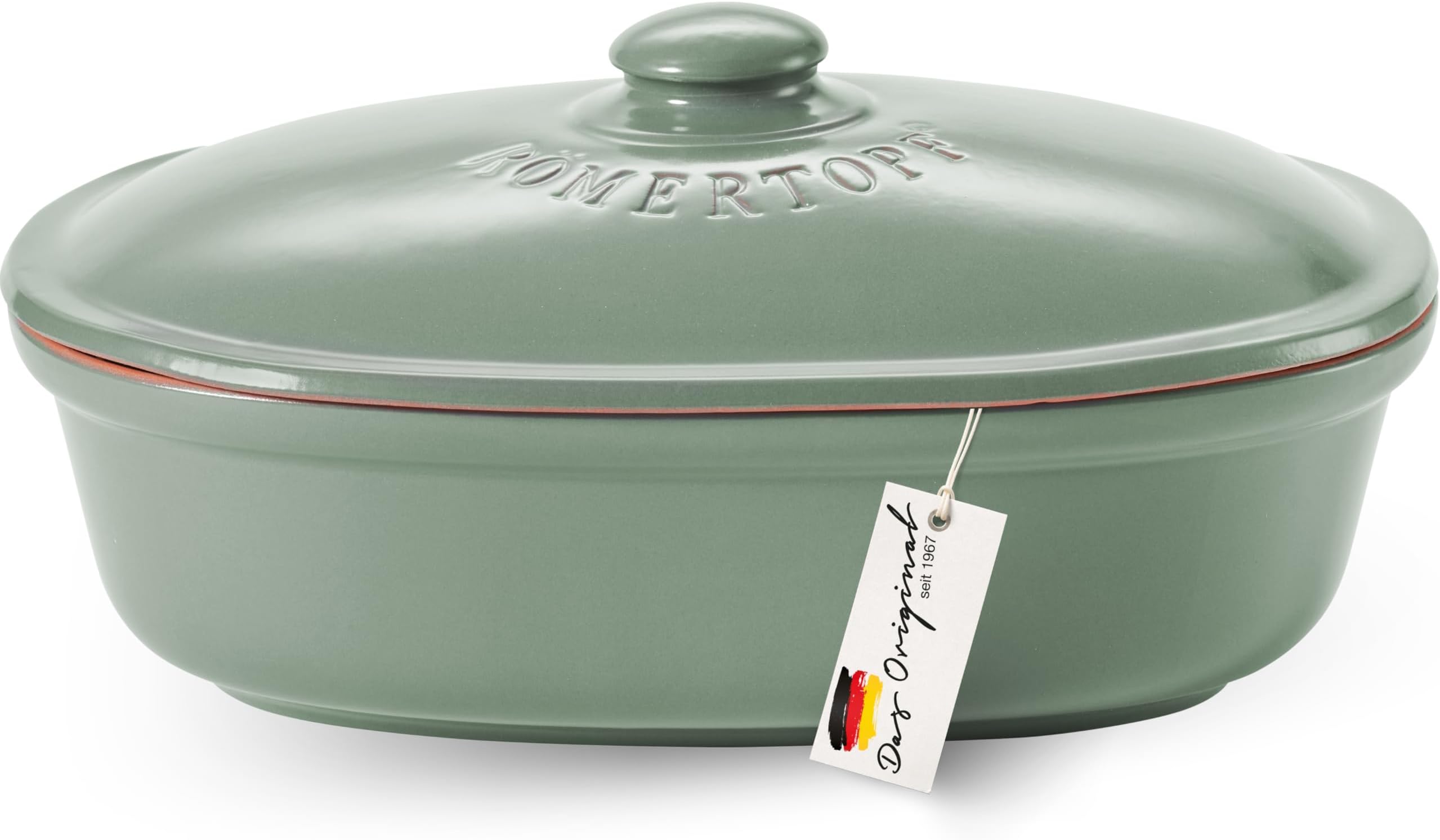 Römertopf Brottopf oval MAXI 6,5 Liter - Brotkasten Grün aus Keramik ...