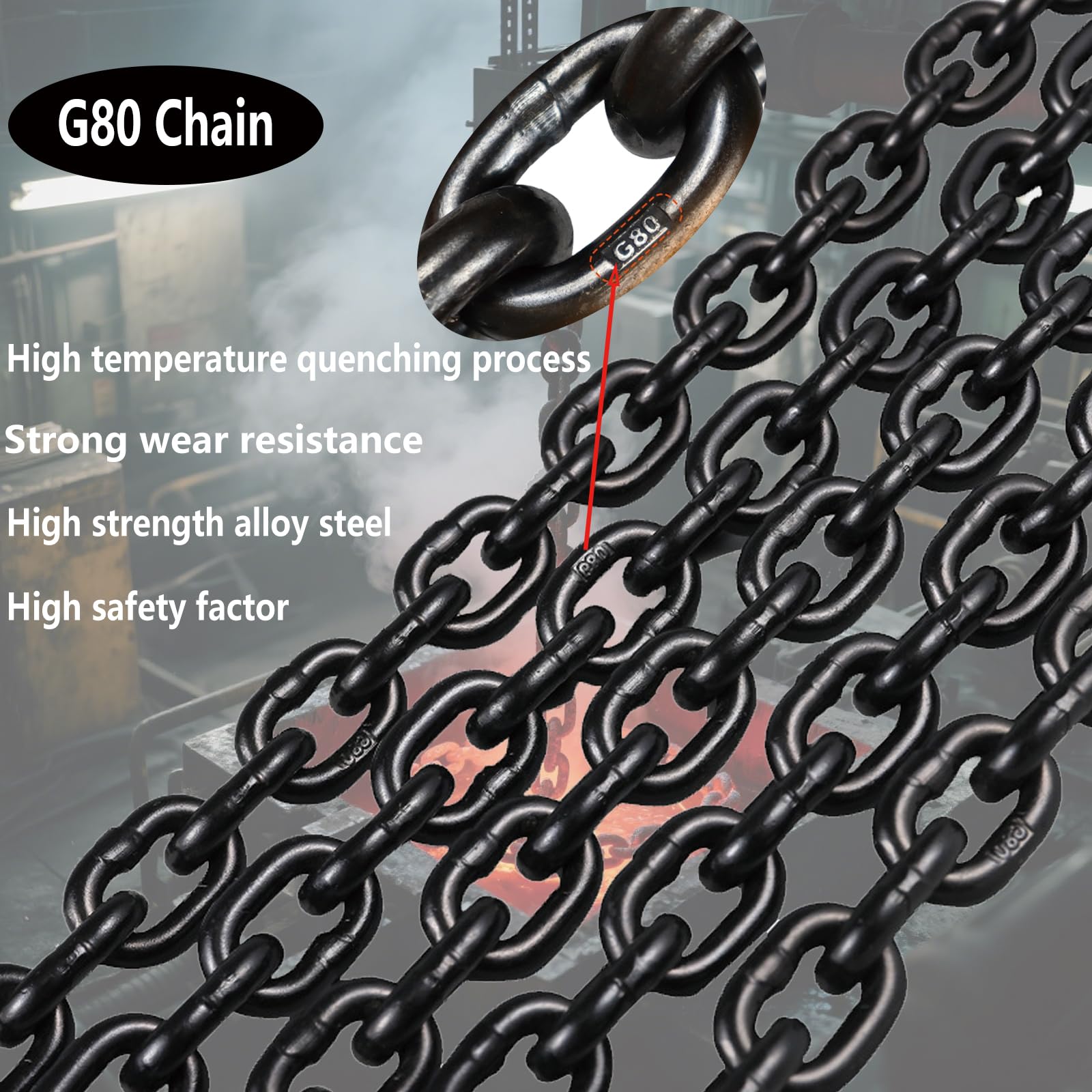 Catena di sicurezza, 109 cm, resistente, 8 mm, in acciaio al manganese G80, antiruggine e antifurto, catena con lucchetto per bici, scooter, moto, porte, cancelli, recinzioni