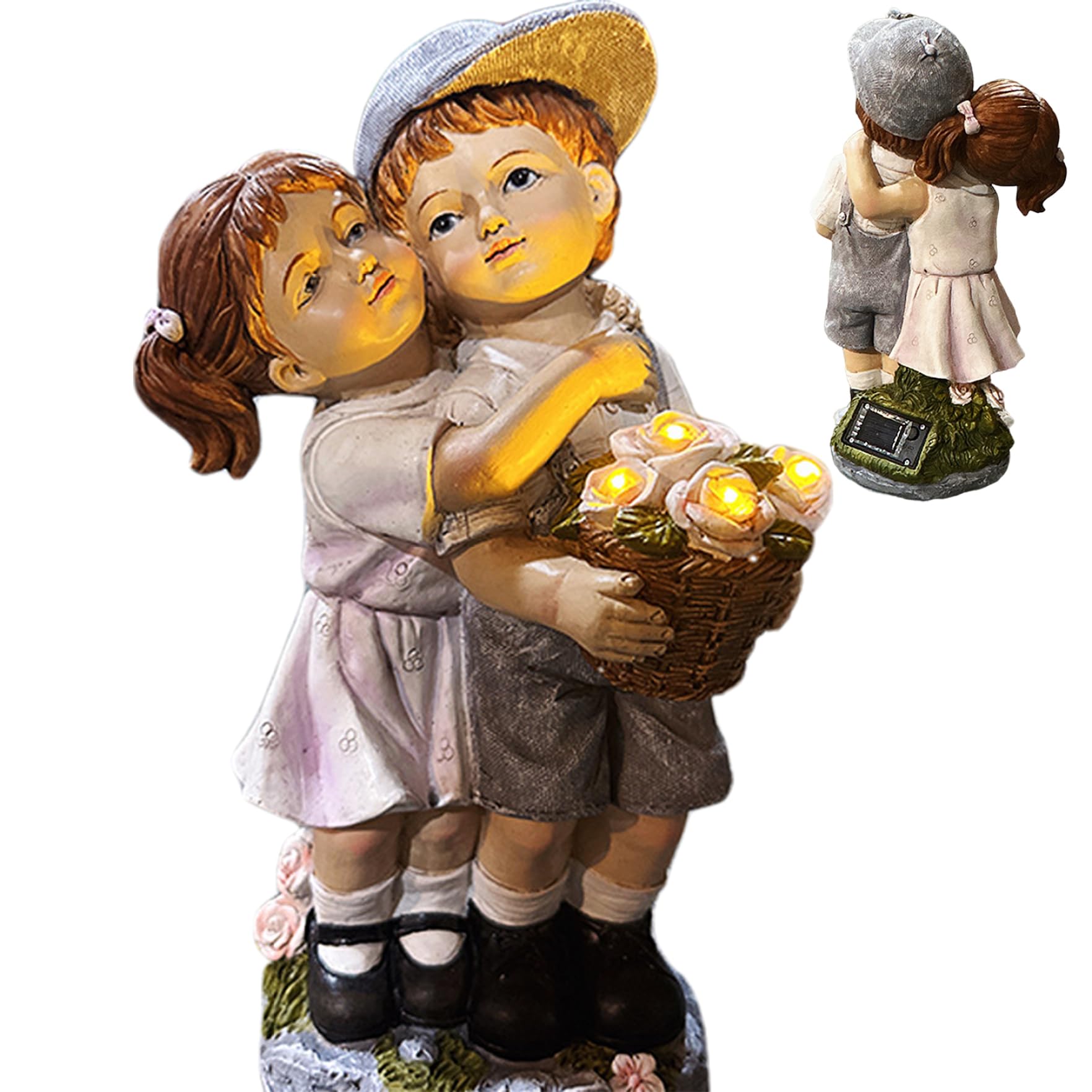 Figuritas Adornos solares de jardín para niños y niñas, estatuas de jardín de Resina Resistentes a la Intemperie, estatuas solares para Exteriores, Patio, balcón