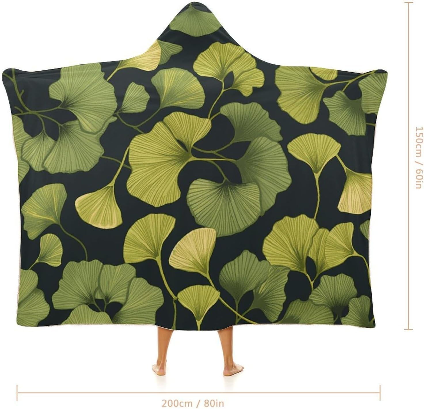 Ginkgo Biloba Hooded Blanket Cozy And Functional,Wearable Blanket Hoodie for Women Men,Blanket Poncho Presents60 x80