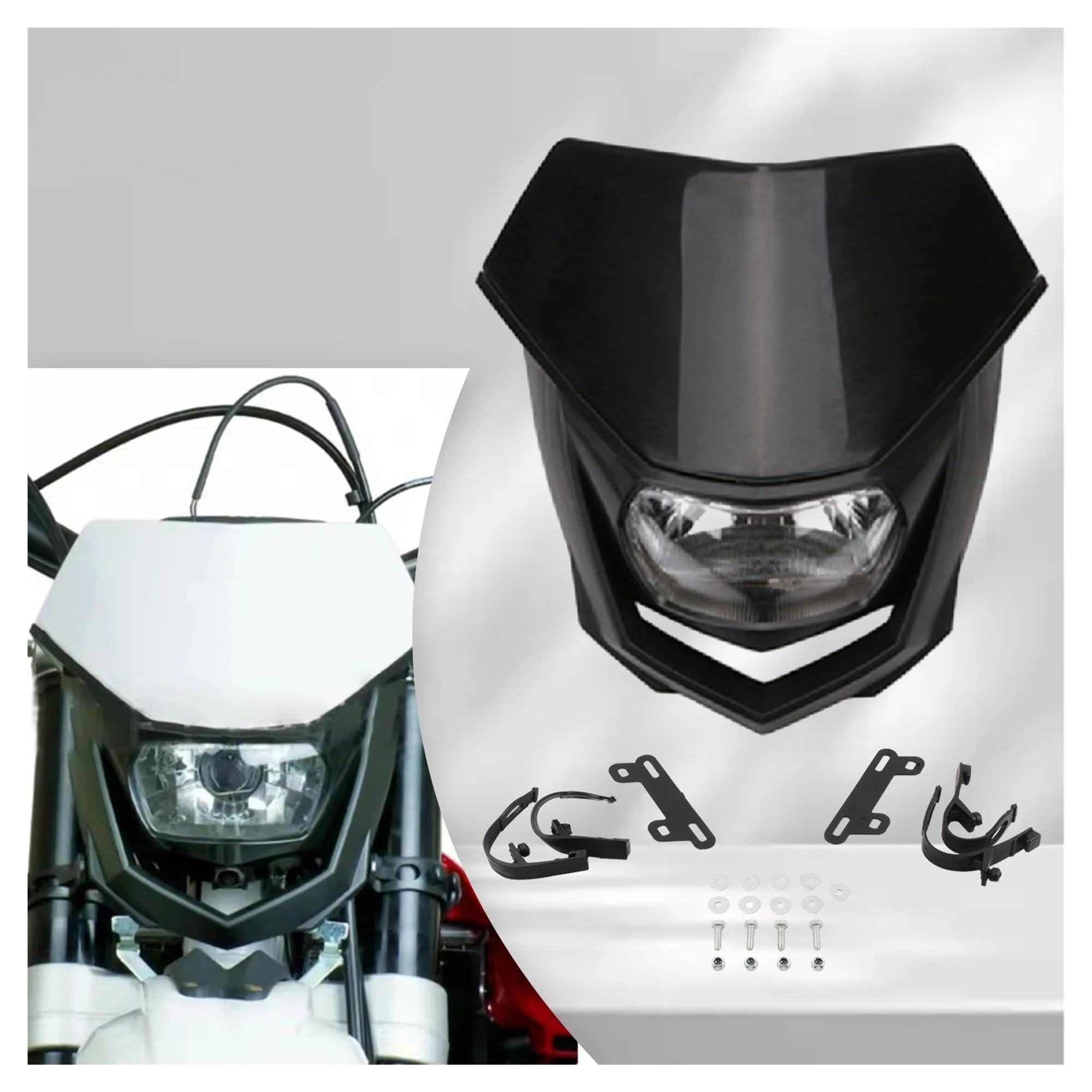 Gruppo Ottico Anteriore Moto Kit Modificato Per Motocicletta Universale 35W Faro H4 Piastra Maschera Carena Dirt Bike Faro(2)