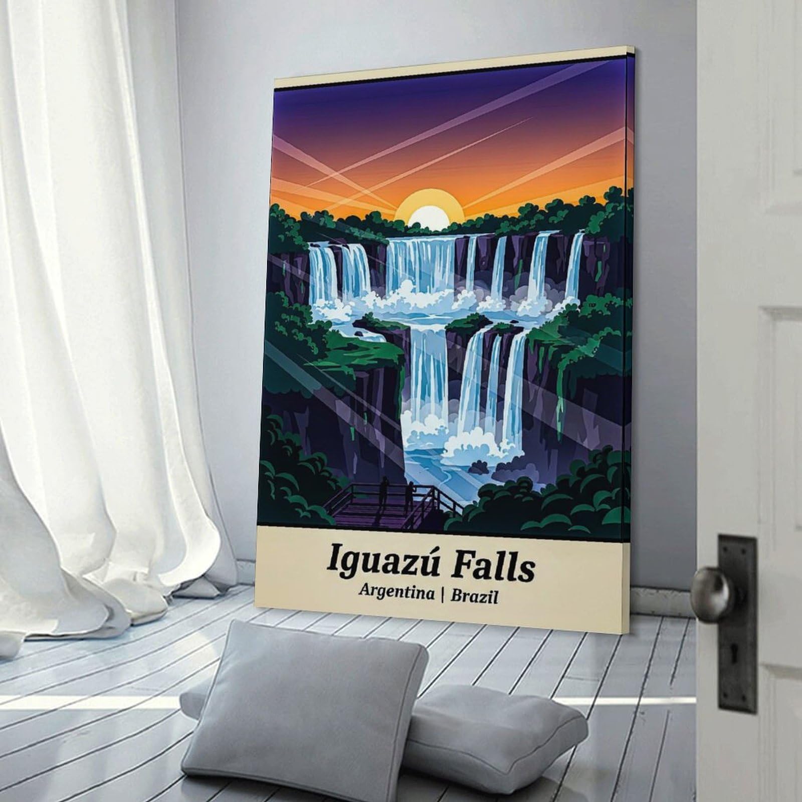 Junmoney Iguazú Falls Sunset Canvas Wall Decor 20x30inch(50x75cm), for Lounge, Study, Hallway Or Flat Walls, Canvas Wall Art That Fits Changing Layouts