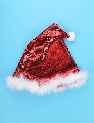 Miniatura 6 de JEATHA Disfraz de Papá Noel para niñas y niñas, con lentejuelas brillantes, sin mangas, vestido de baile de Navidad con sombrero y mangas para los