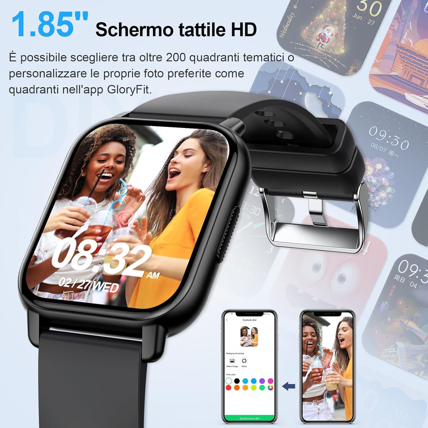 Smartwatch Uomo Donna, 1.85"Orologio Smartwatch con Effettua/Risposta Chiamate,112+ Sportive Smart Watch con Sonno/Cardiofrequenzimetro/Contapassi, Impermeabil IP68 Orologio Fitness per iOS Android