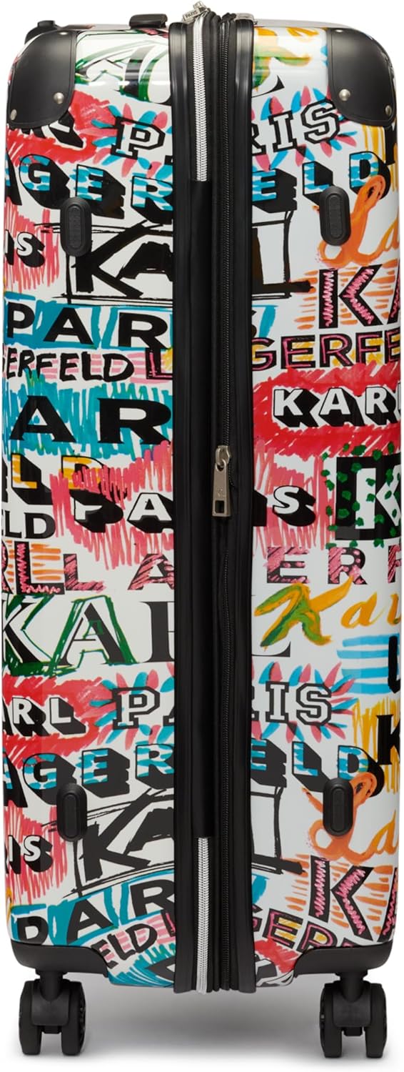 KARL LAGERFELD Paris Women's Logo Explosion Upright Hardside Suitcase, Multi, Large