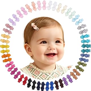 CÉLLOT 52Pcs Baby Bows for Girls Mini Bow Clip Baby Hair Clip Grosgrain Ribbon Tiny Hair Bows Clips for Baby Girls Toddlers Infant Fine Thin Hair（26Colors in Pairs）