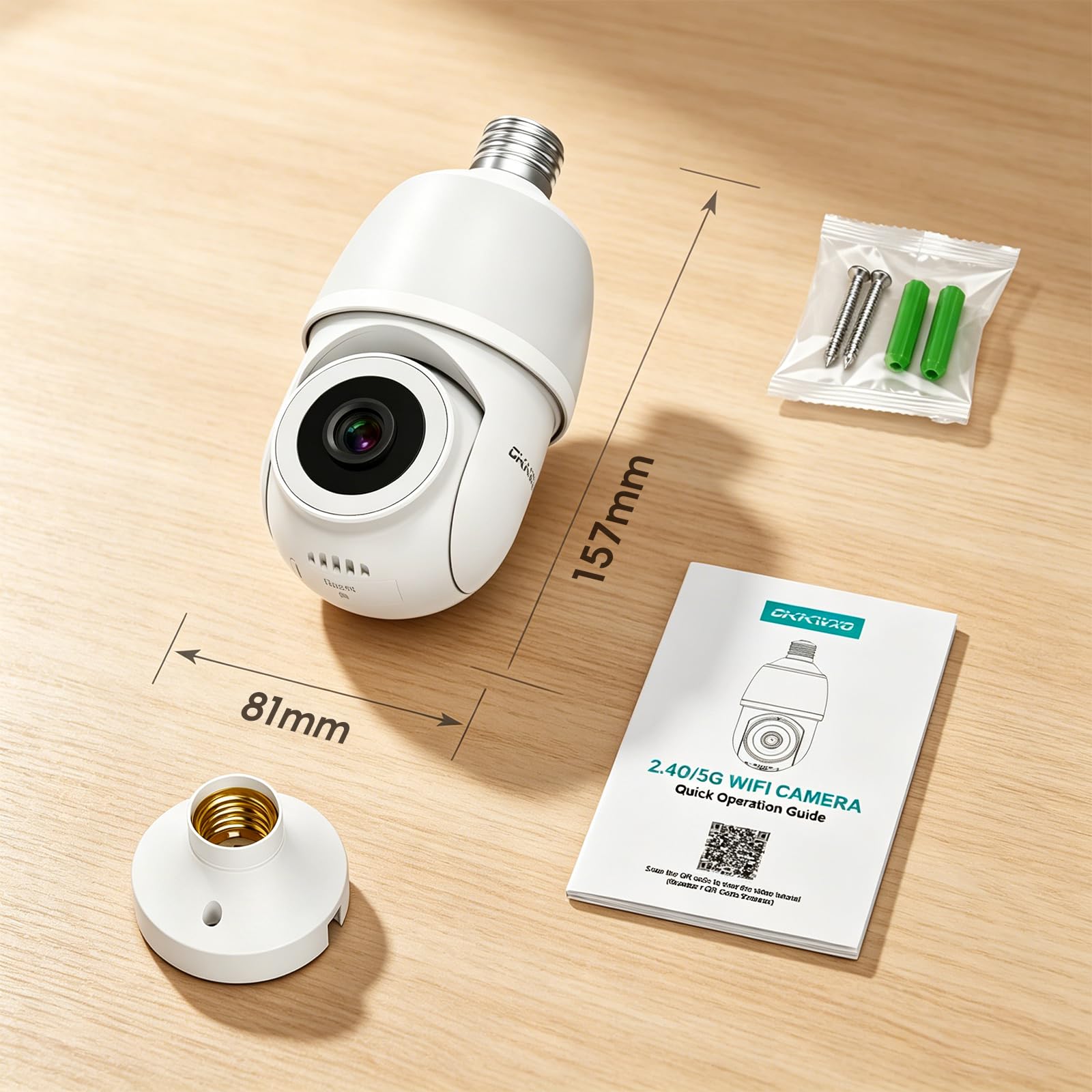 2K Telecamera Lampadina WiFi Esterno per E27 Portalampada | 2.4/5GHz Videocamera di Sorveglianza Interno con Visione Notturna a Colori, Inseguimento Automatico, PTZ, Allarme, Alexa