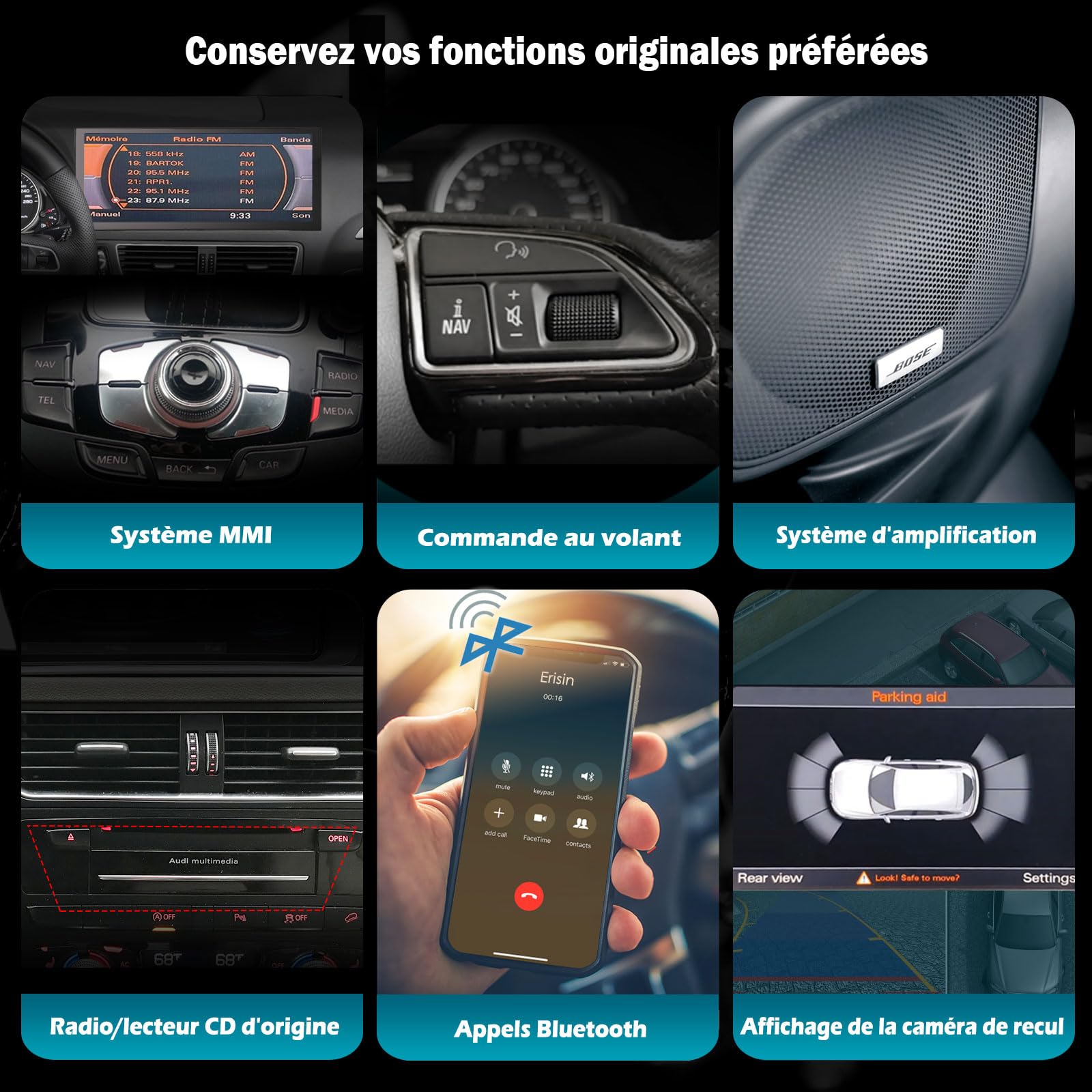 12,3 Pouces 2K Écran, Android 16 Snapdragon 668S 8 Cœurs 8Go+128Go Autoradio Carplay sans Fil pour Audi Q5 2009-2016, GPS Navigateur Bluetooth 5.1 SWC WiFi DSP Dab+OEM Radio Canbus MMI