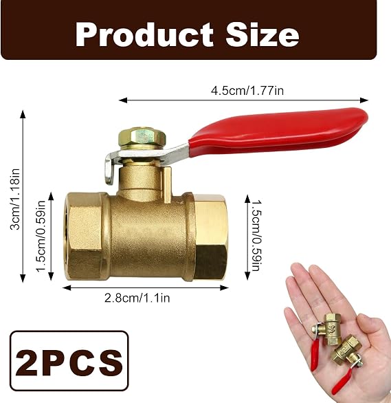 2PCS Brass Water Mini Ball Valve Shut Off, 1/4