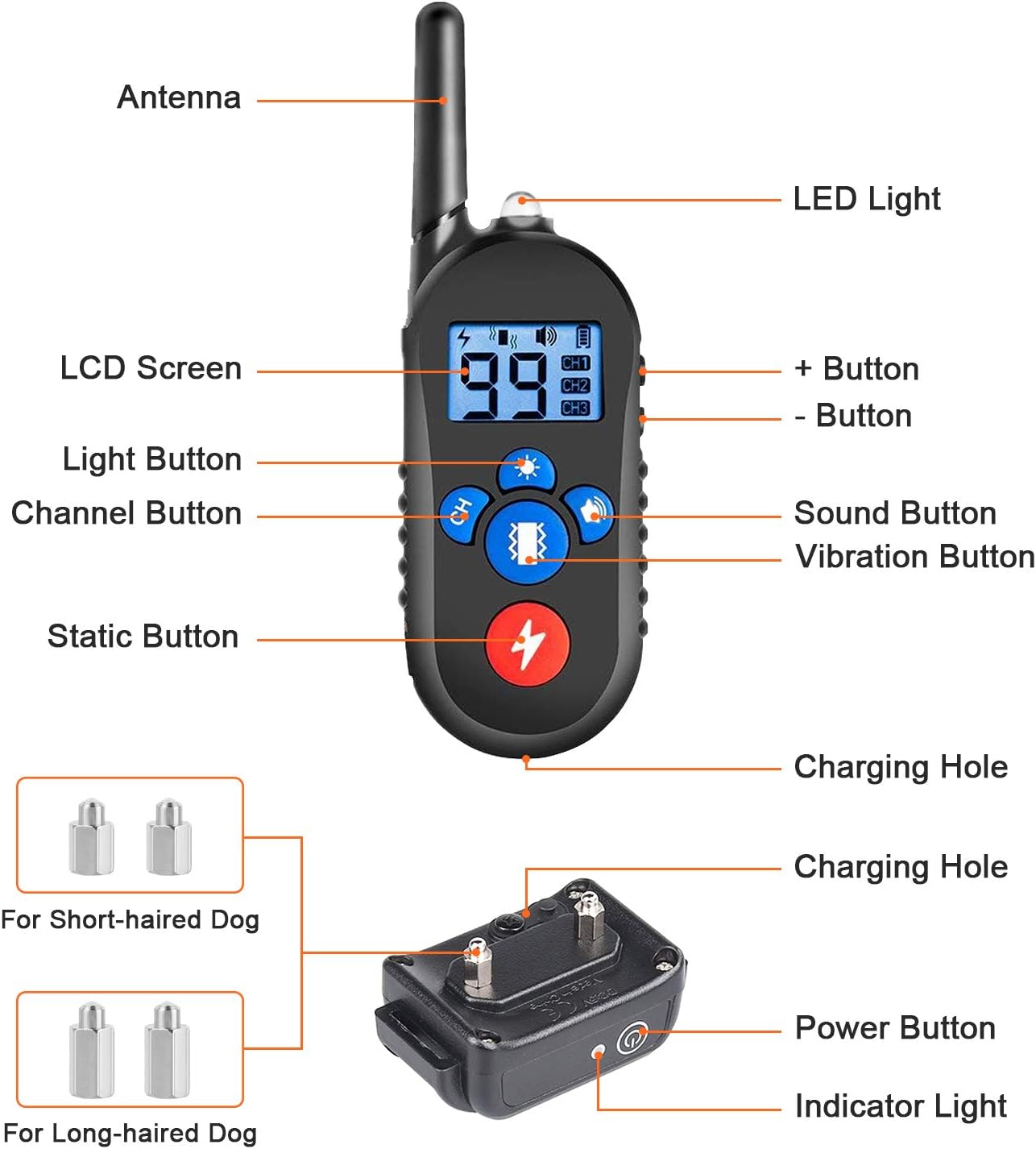 Dog Shock Collar with Remote for Large Medium Small Dogs, iDogin Dog Training Collar with Beep, Vibration, Shock and LED Light Mode, 2500ft Remote Range, IPX7 Waterproof, Rechargeable