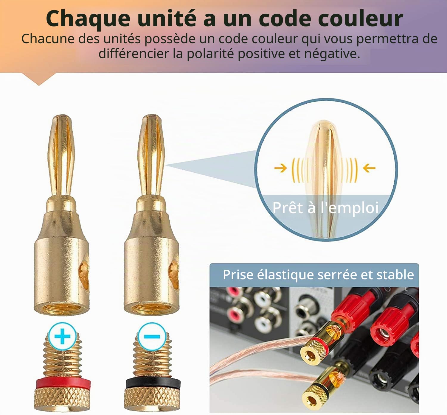 Greluma 10 Pièces Fiches bananes pour haut-parleur, fiches de haut-parleur 4 mm, connecteurs de câble de haut-parleur pour fil de haut-parleur, cinéma maison, plaques murales