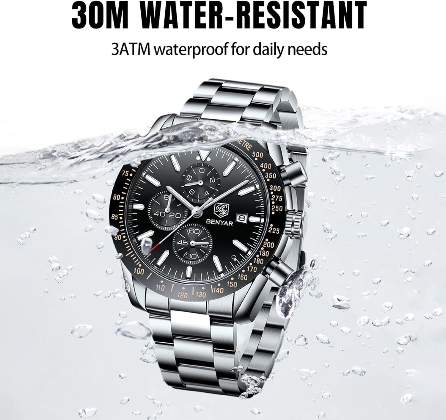 BENYAR Mens Watches Quartz Analog Chronograph Waterproof Wrist Watches for Men Fashion Business Work Casual Sport Dress Watch with Calendar - Image 5
