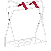Portable Saddle Rack for English and Western Saddles, Folding Horse Saddle Stand with Bottom Storage for Horse Stable Equipment, Saddle Pad Rack, White