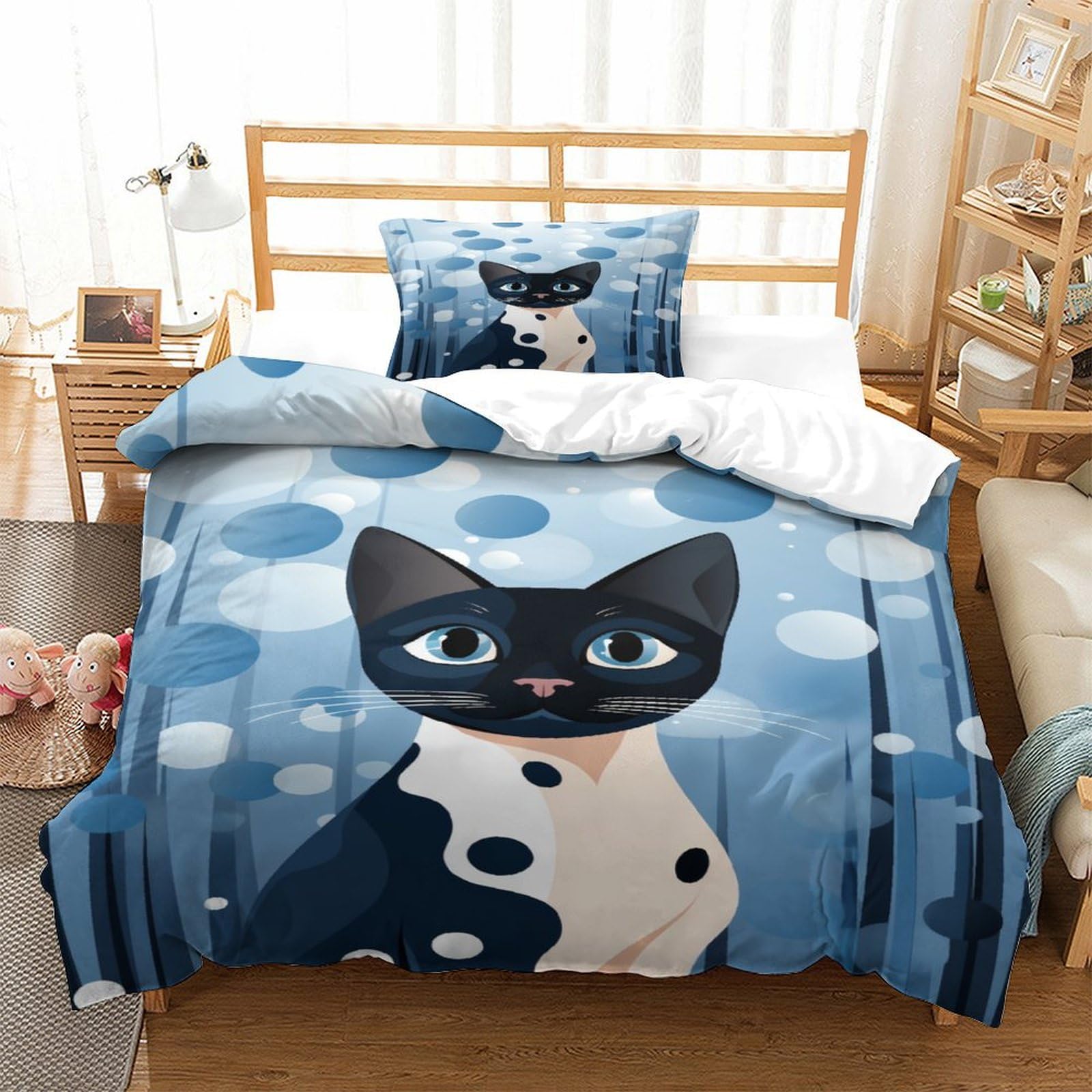 P1S9U7W5Y Lovely Cat 3D Printed Duvet Cover Set 3pcs Microfiber Feline Bedding Set Single