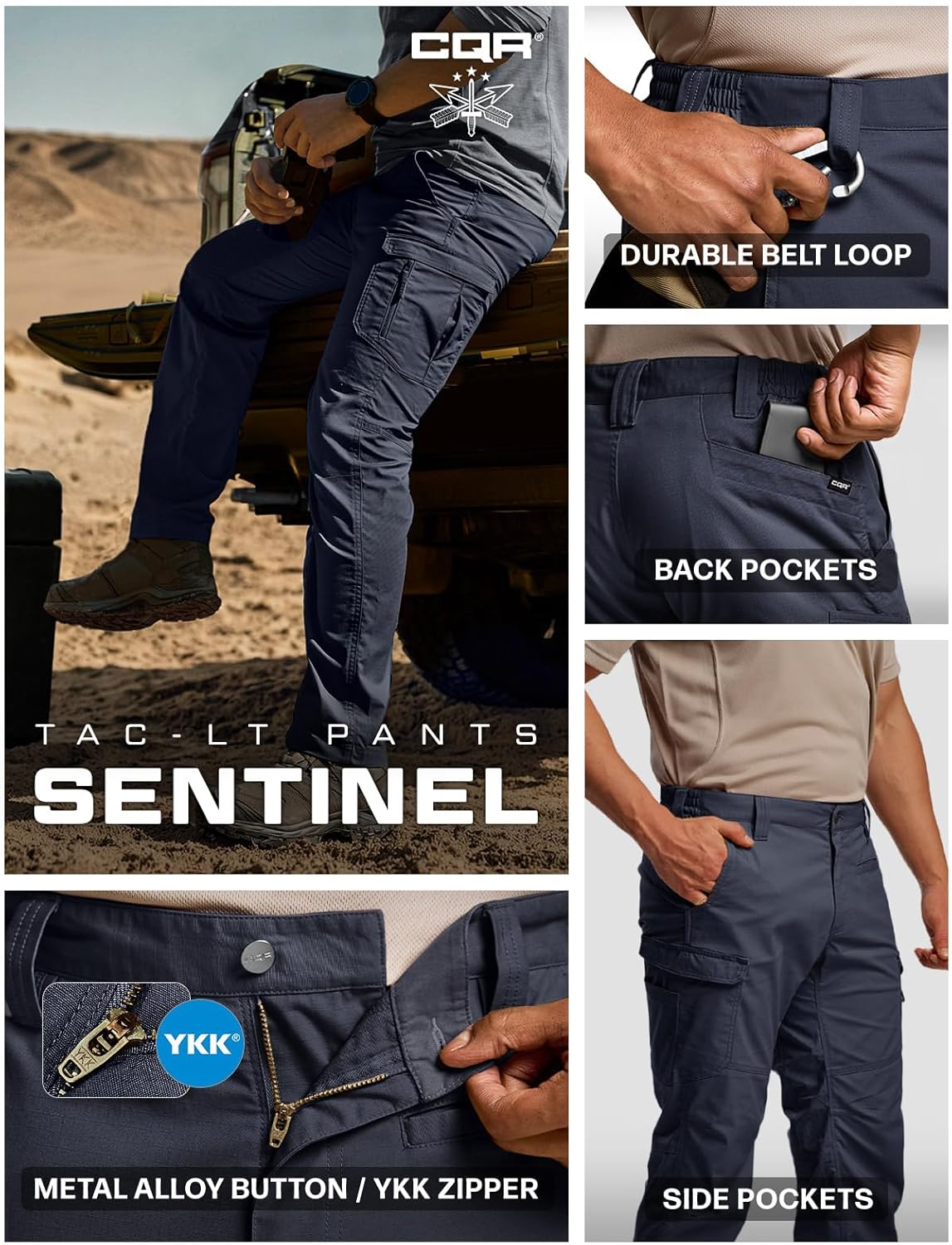 CQR Men's Utility Flex Cargo Pants, Classic-Fit Casual Stretch Work Pants, Water Resistant Lightweight Tactical Hiking Pants - Image 9