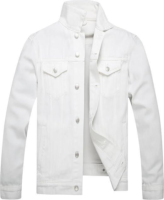voeeron White Denim Jacket Men Comfortable & Stylish White Jean