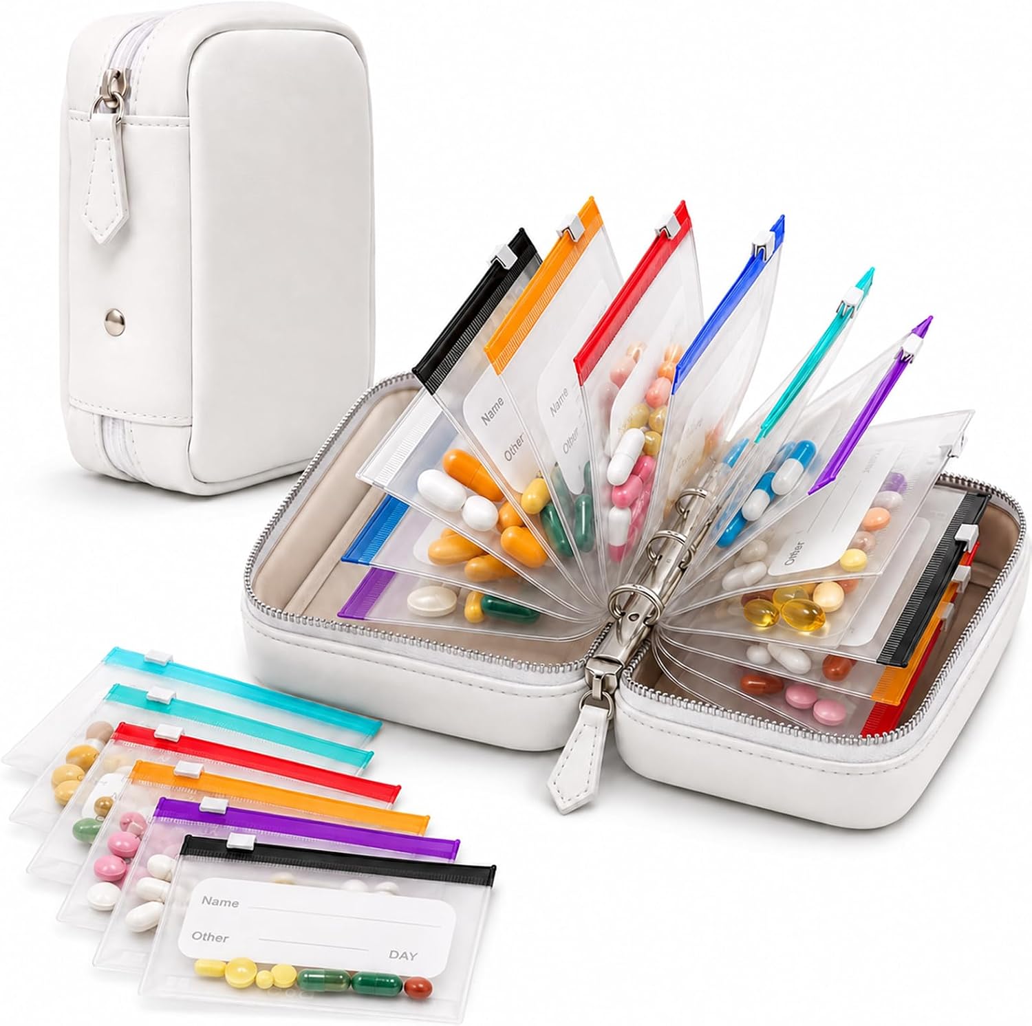 Waterproof Pill Pouch Organizer, Travel Medicine Binder, 14PCS Color Coded