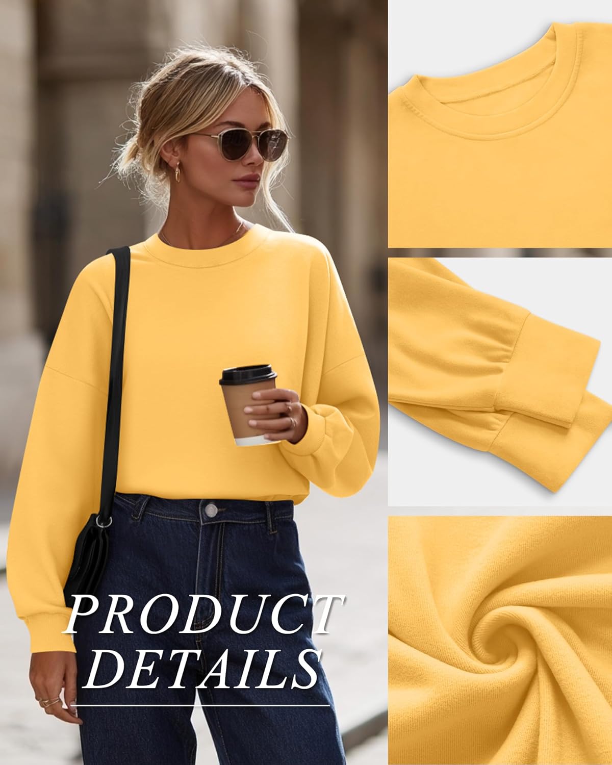 4 Pack Womens Long Sleeve Cropped Sweatshirts Crew Neck Loose Fit Pullover Thermal Tops - Image 5