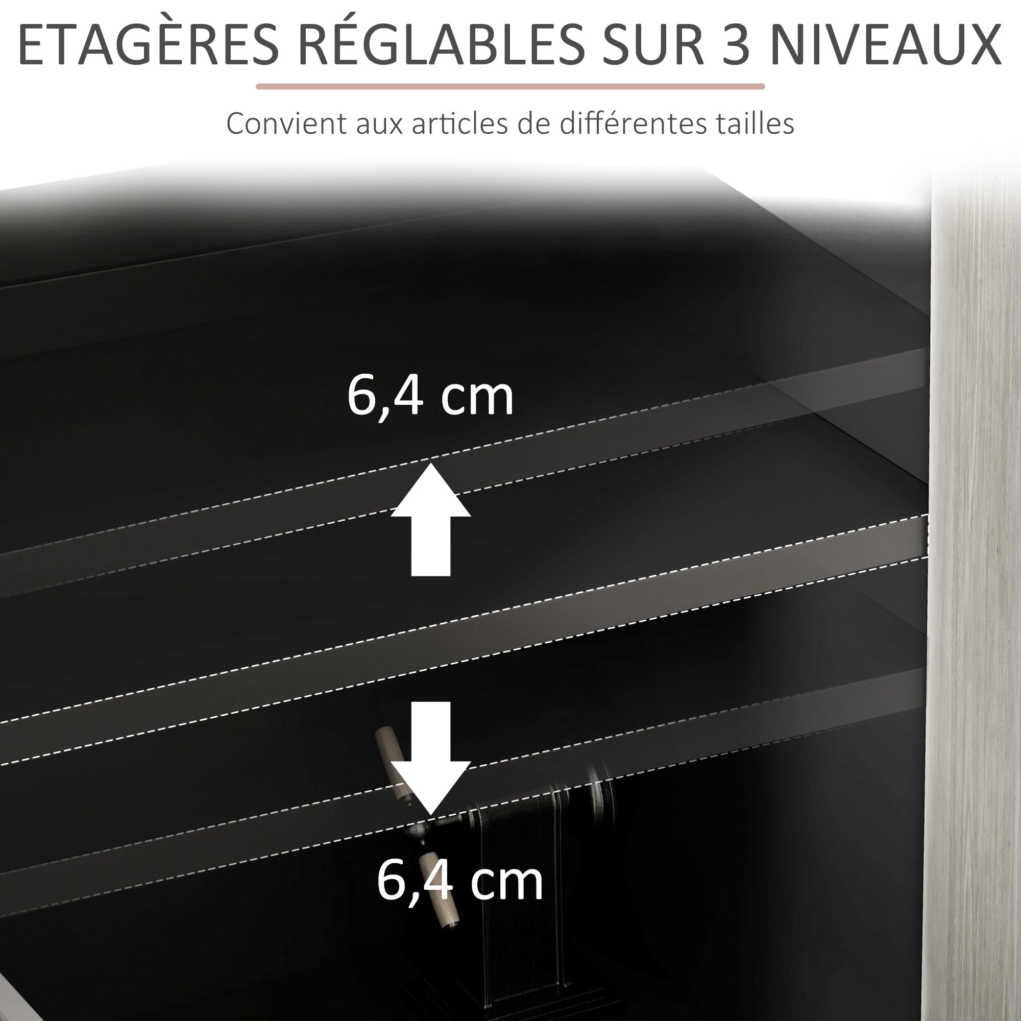 HOMCOM Buffet Cuisine 2 Placards 121x37x75cm Noir et Aspect Bois Gris | Meuble de Rangement, Armoire de Cuisine, Étagères Réglables