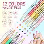 Nail Art Pens for Painting Nails,12 Colors Nail Polish Pens Quick Dry,3D Acrylic Nail Art Markers,Manicure Tools Design Kit for Home Salon (1.0mm Pen Nib)