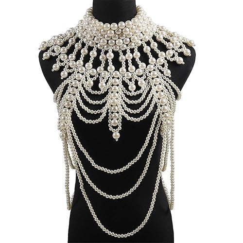 llio Frauen Faux Pearl Perlen Body Chain Schal Schmuck Layered Lätzchen Halskette Kragen