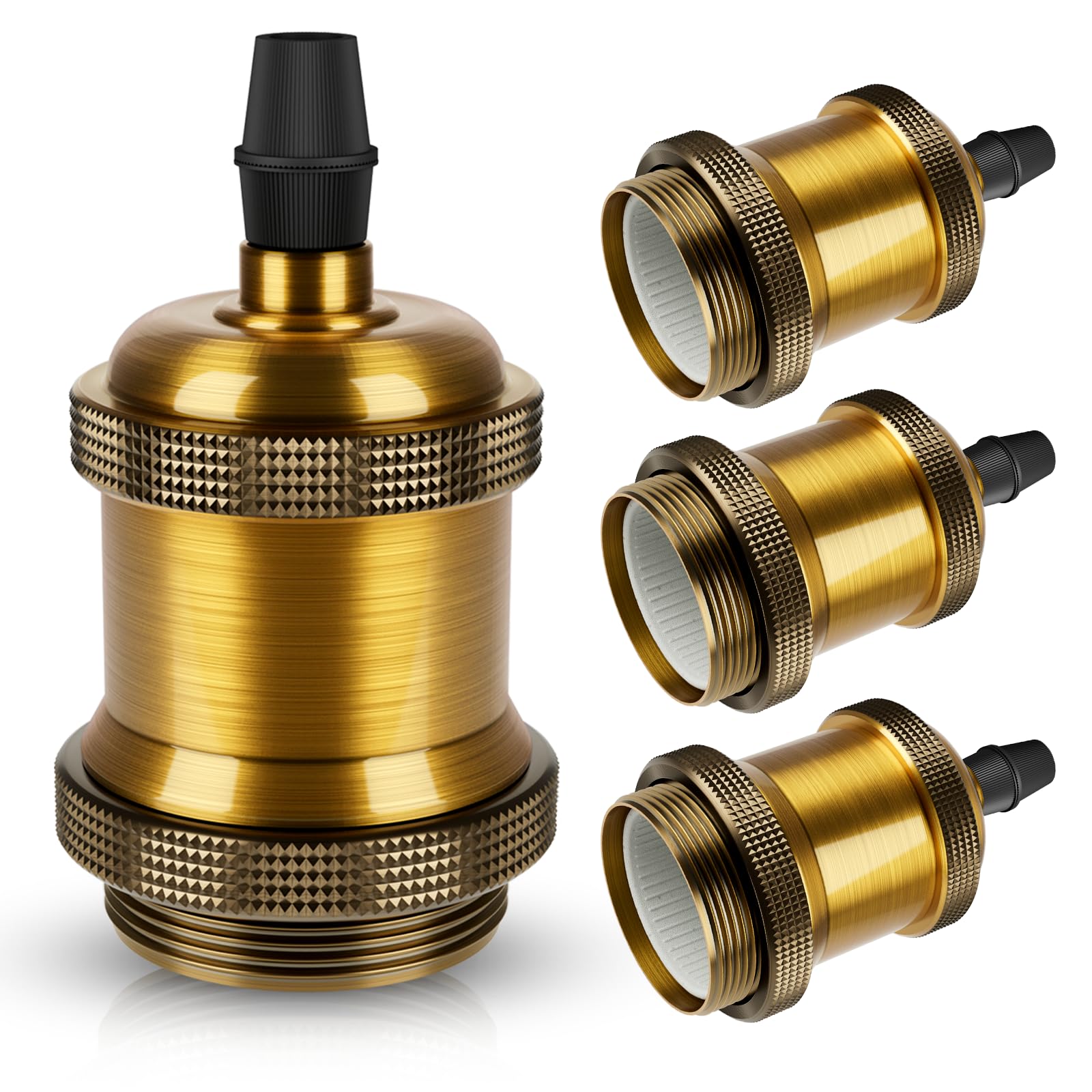 DiCUNO E27 Vintage Portalampada, Edison retro lampada a sospensione, Adattatore in ceramica solida, 4 Pezzi di ottone vintage socket
