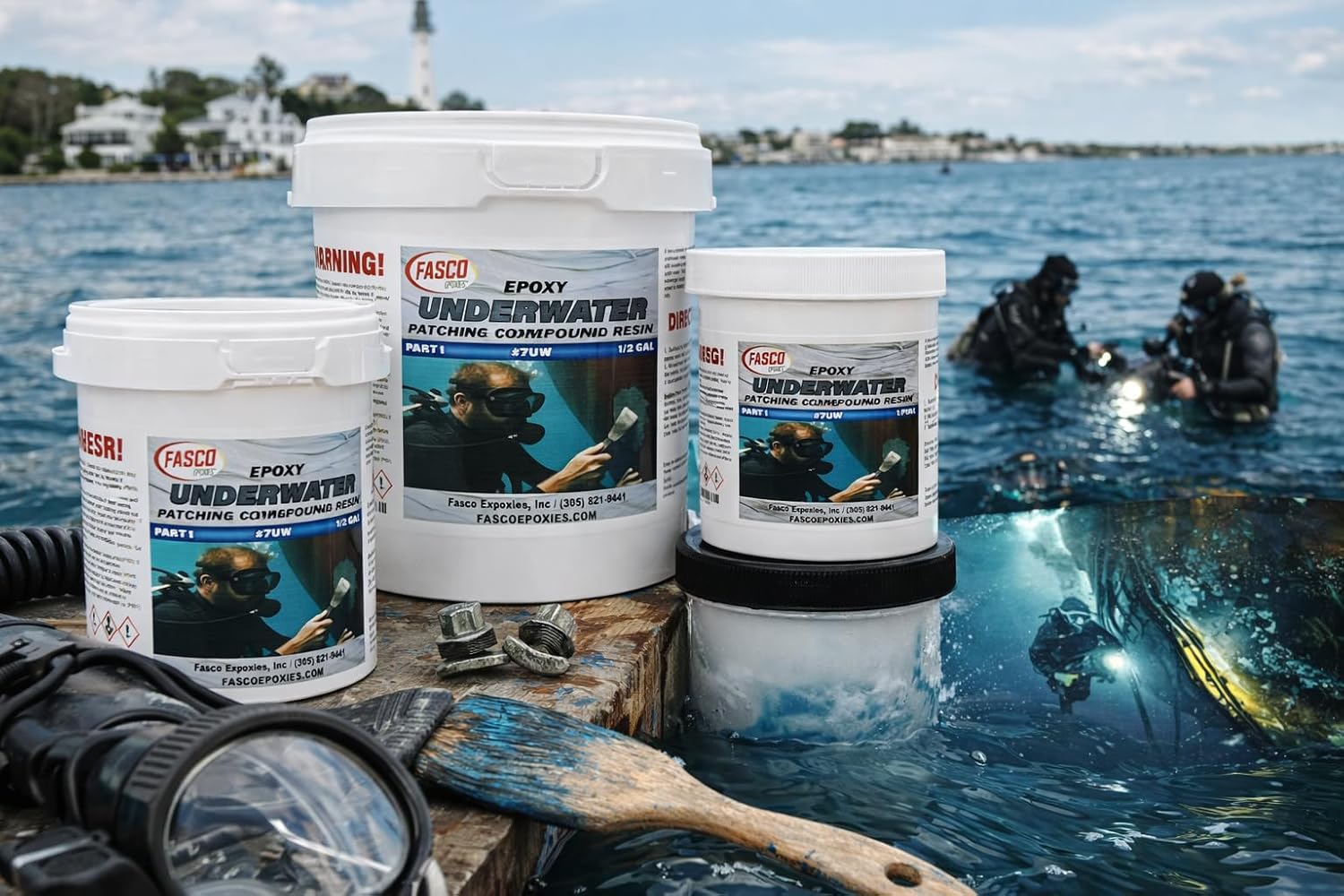 Fasco Epoxies Underwater Epoxy Patching Compound #7 – 2-Part Epoxy That Cures Underwater for Concrete, Fiberglass & Steel – Quart Kit