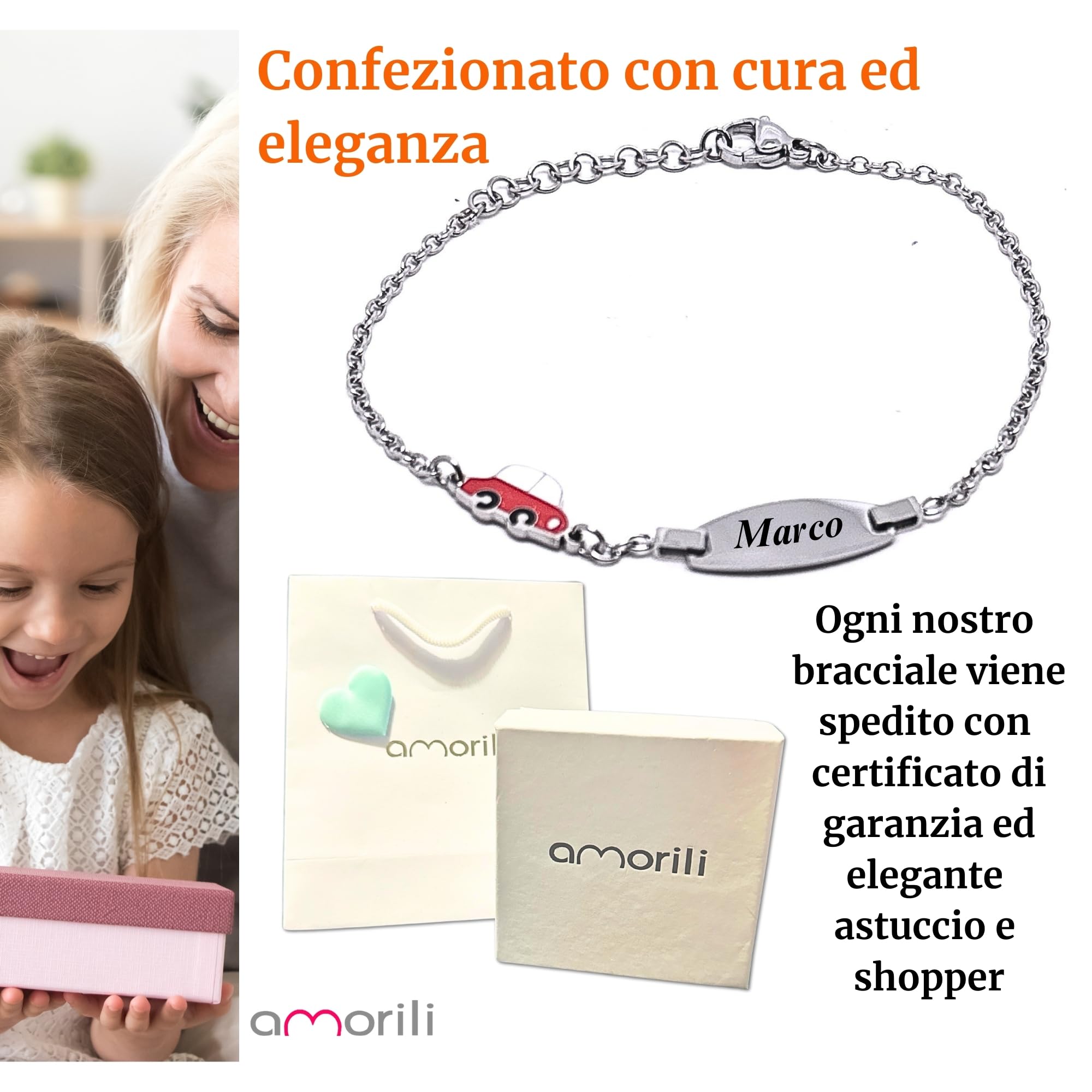 Bracciale Bimbo Personalizzato in Acciaio Inox – Incisione Gratuita Nome o Data – Idea Regalo Battesimo, Nascita o Compleanno bcc3105