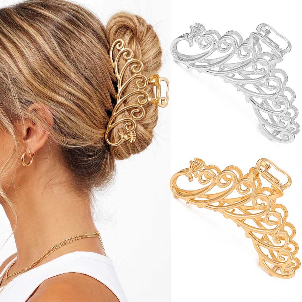 BARTOSI Metal Claw Clips Gold Hair Clips Large Hair Jaw Clips Stylish Hair Accessories for Women and Girls (Pack of 2)
