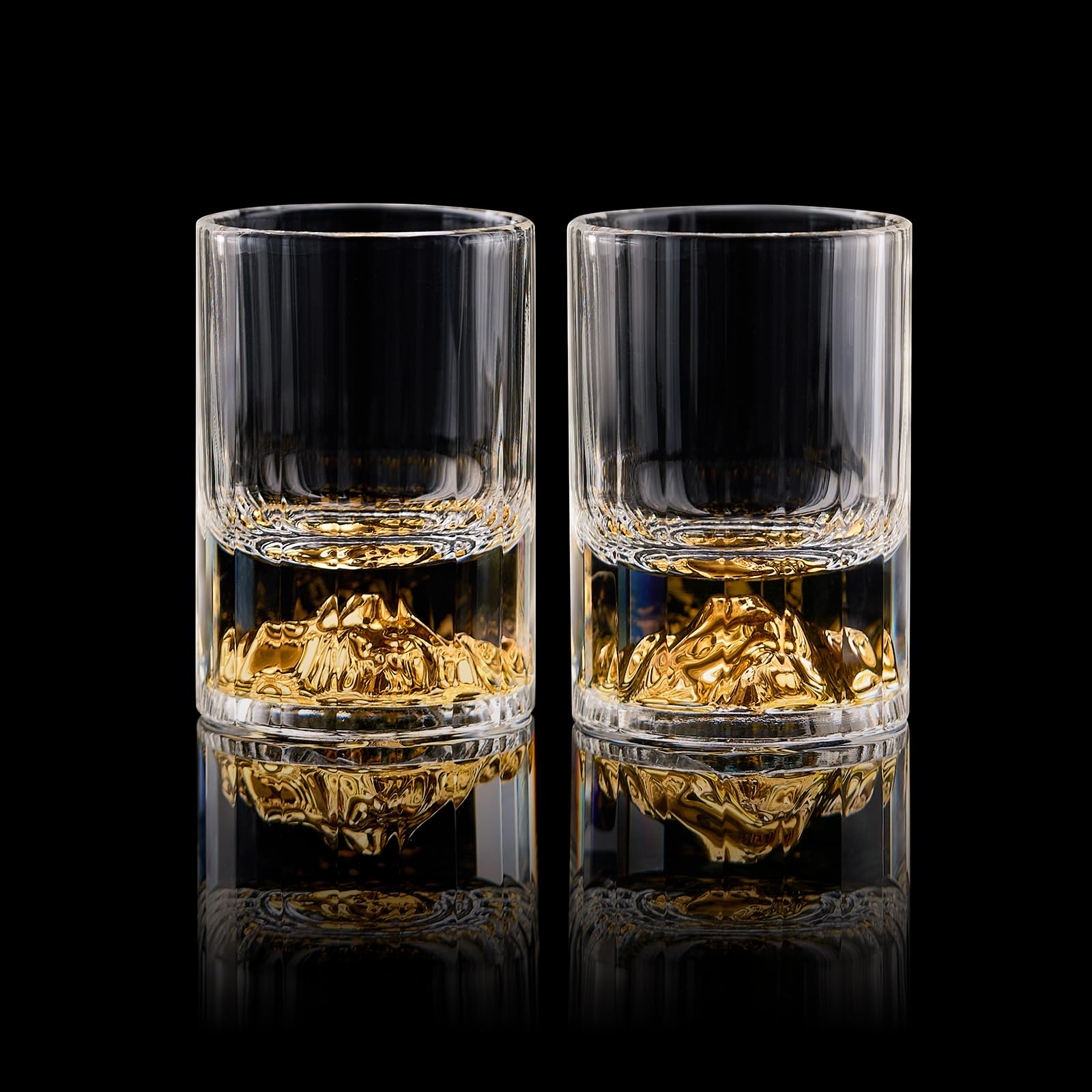 DUJUST Gold Mountain Shot Glasses (45ml), Crystal Shot Glass Set Decorated with 24K Gold Mountain, BPA-Free & Lead-Free