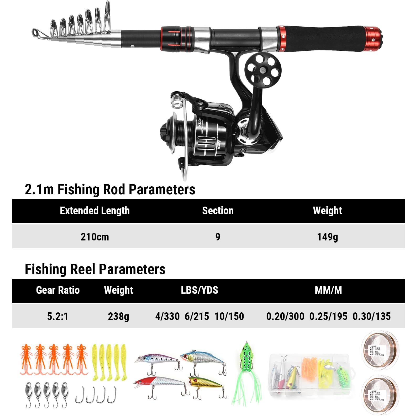 Canna da pesca telescopica e mulinello combinati, kit portatile pieghevole per canna da pesca da viaggio per uso in acqua dolce e salata con bobina inclinata liscia e forcellone