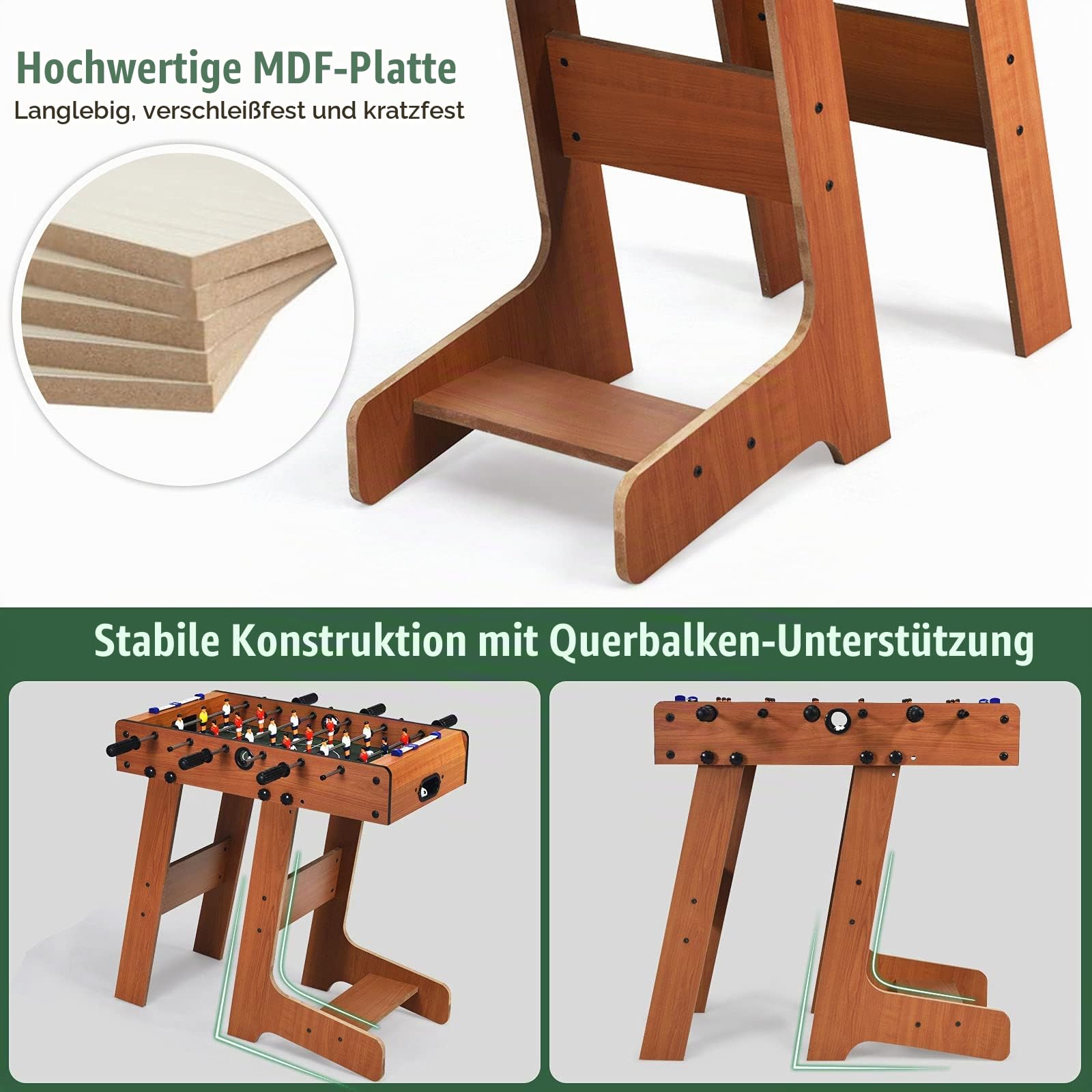 RELAX4LIFE Klappbarer Tischkicker, Tischfußball mit 2 Fußbällen & 18 Fußballspielern & Punktezähler, Kickertisch für Erwachsene & Kinder ab 3 Jahren, Spieltisch für Kneipe Wohnzimmer Café, braun