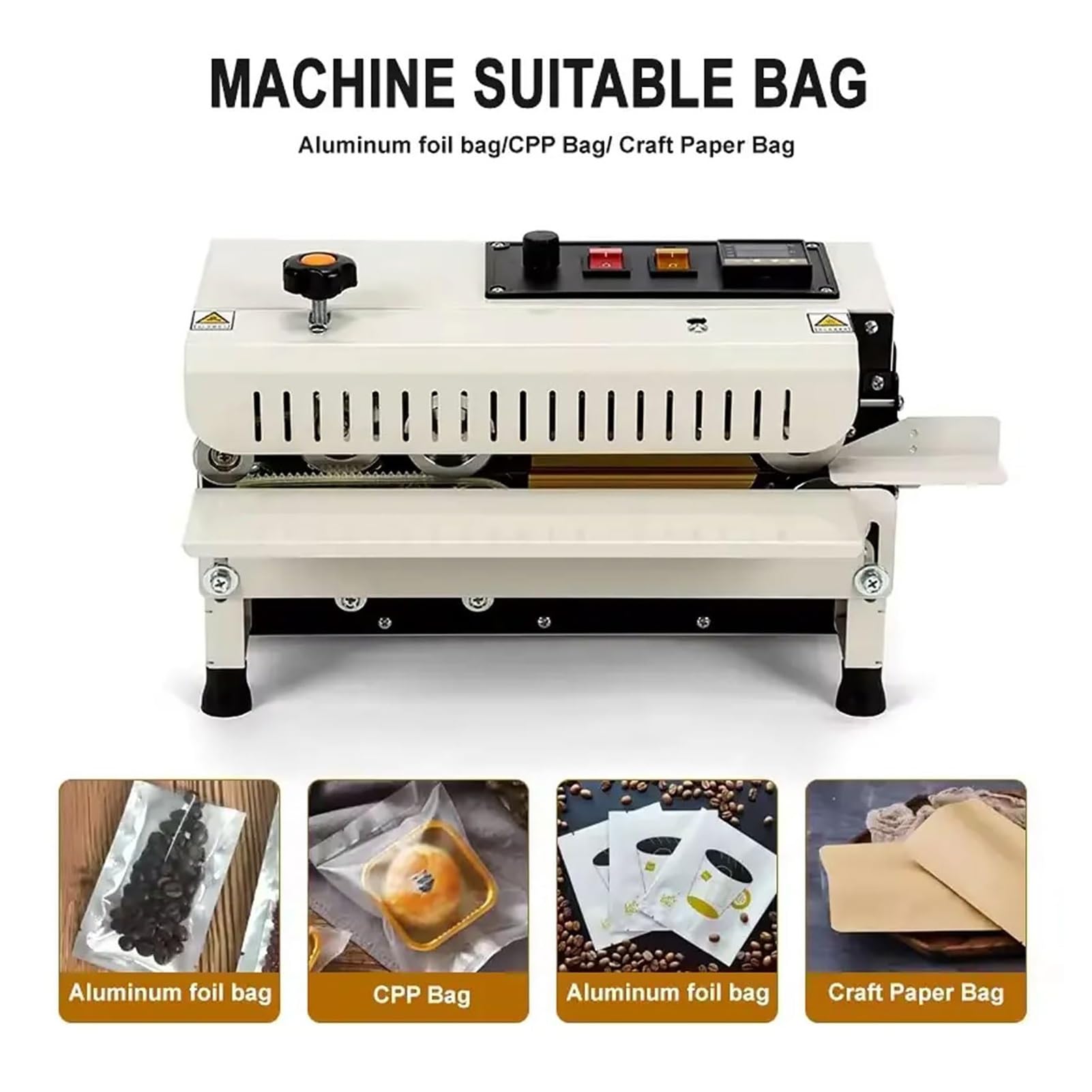 Scelleuse Thermique Industrielle, 650 W, Scellage Automatique De Sacs avec Contrôle Numérique De La Température, 0-12 M/Min pour Sacs en Plastique Et en Aluminium