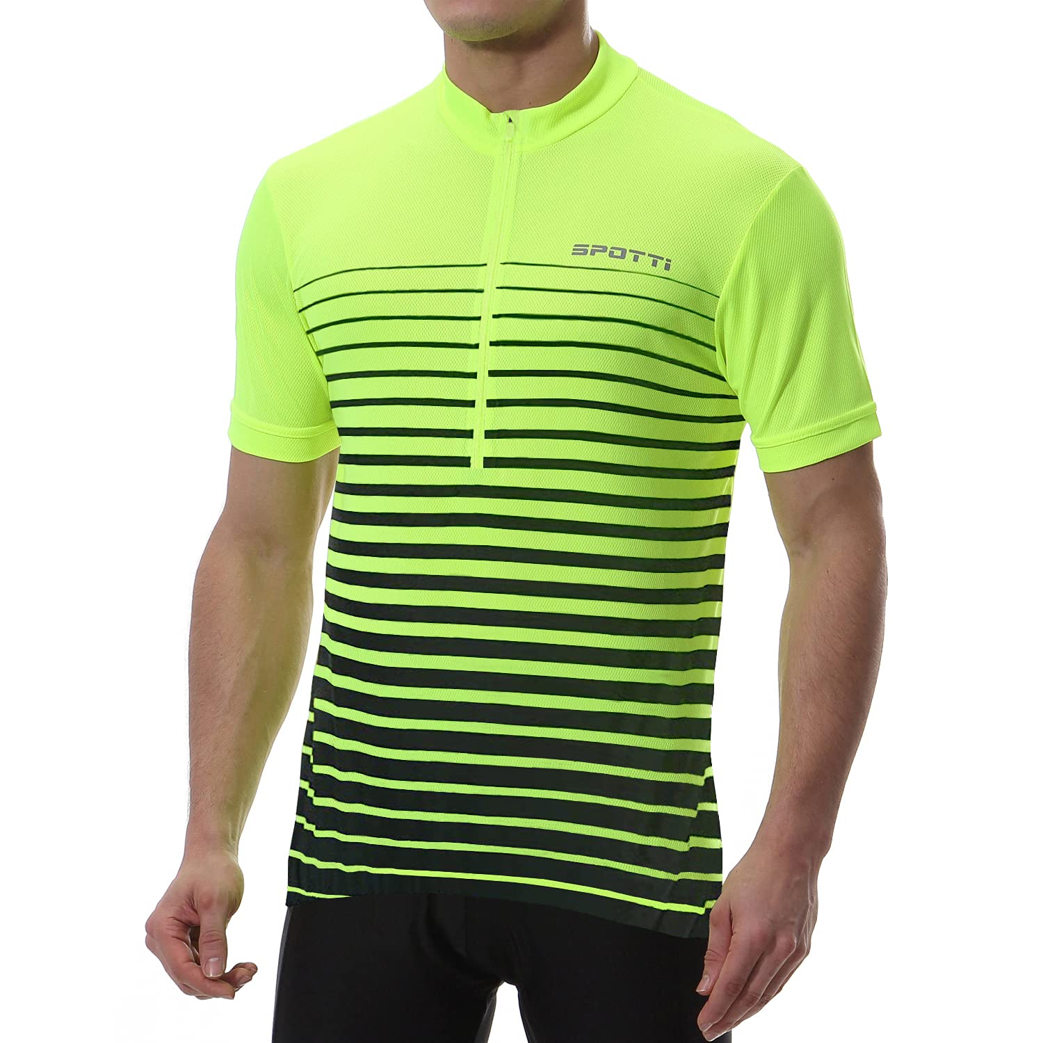 SpottiMen's Cycling Bike Jersey Short Sleeve with 3 Rear Pockets- Moisture Wicking, Breathable, Quick Dry Biking Shirt