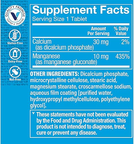 Miniatura 2 de The Vitamin Shoppe Manganeso 10 MG, suplemento antioxidante que apoya huesos y dientes saludables (100 tabletas)