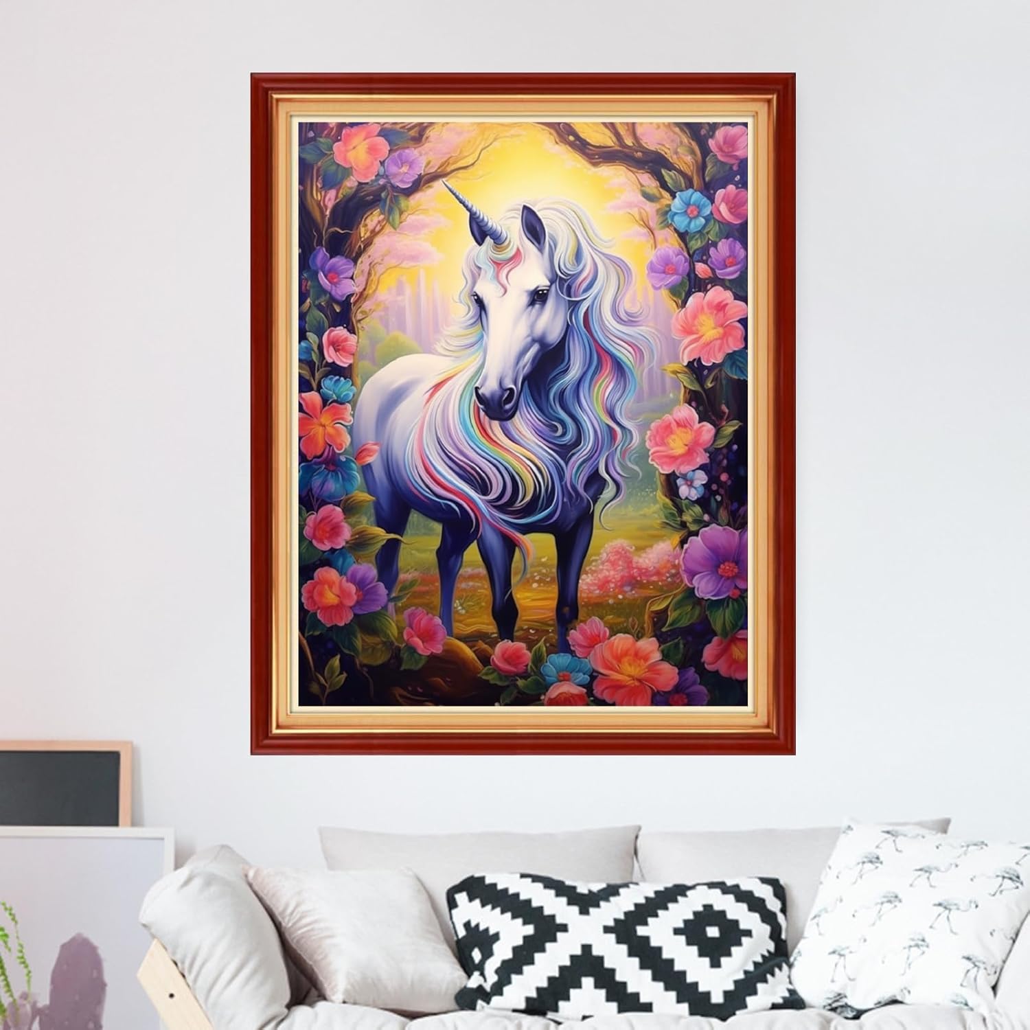 Foxdiviy Stamped Cross Stitch Kits for Beginners Full Range of Cross Stitching 11 CT Printed Cross Stitch Kits for Adults Cross Stitch Patterns Needlepoint Kits-Unicorn Flower 16x20 inch