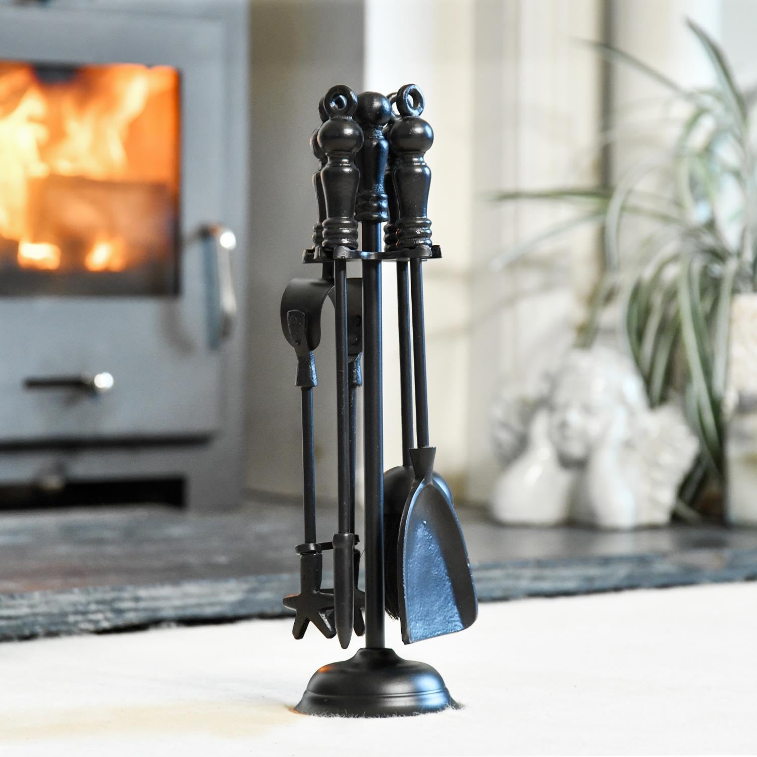 Black Country Metal Works Black Duchess Iron Fireplace Accessories Companion Set - Fireside Tools With Poker, Tongs, Brush - Elegant And Functional Fireside Companion Set For Home Decor