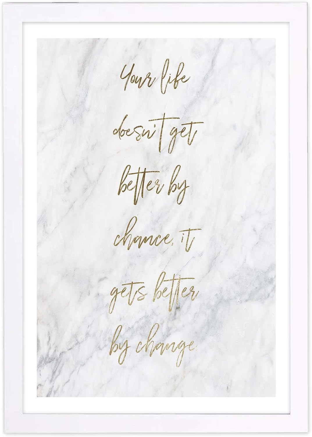 Gold and White Motivational Quote Framed Wall Art, 13" x 19"