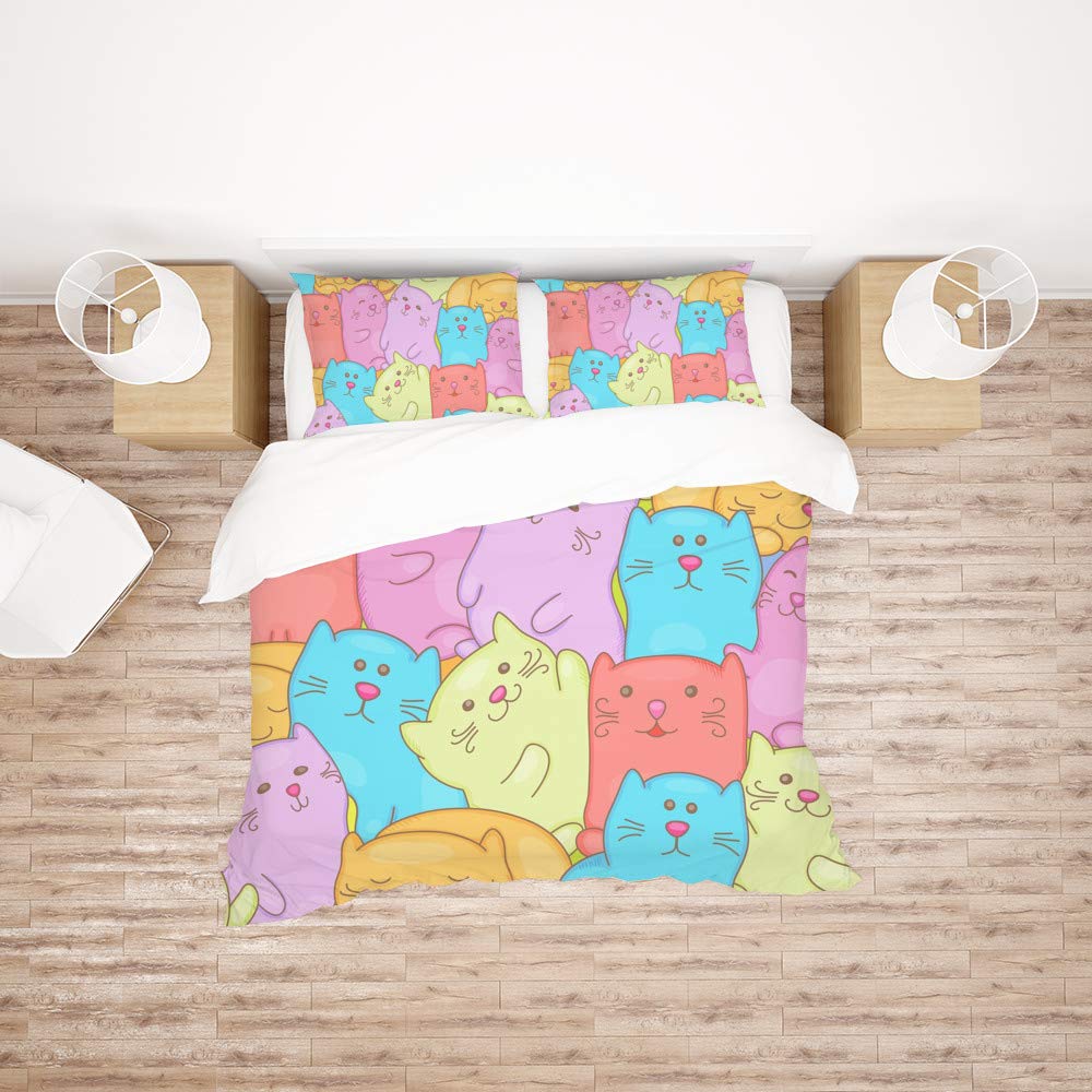 Funda de edredón ultra suave y fácil de cuidar de matrimonio con diseño de gatos de 3 piezas